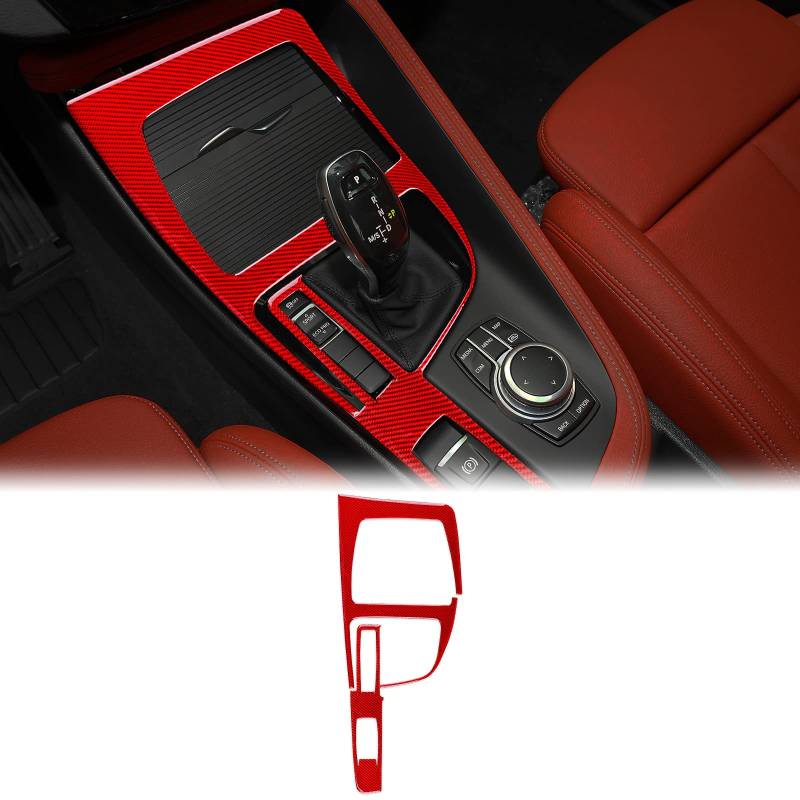 KUNGKIC 2Stück Kohlefaser Auto Schalthebel Konsole Gangschaltung Panel Getriebe Trimmen Aufkleber Innenbereich Compatible with BMW X1 F48 2016-2022 X2 F39 2018-2022 Zubehör(Rot) von KUNGKIC