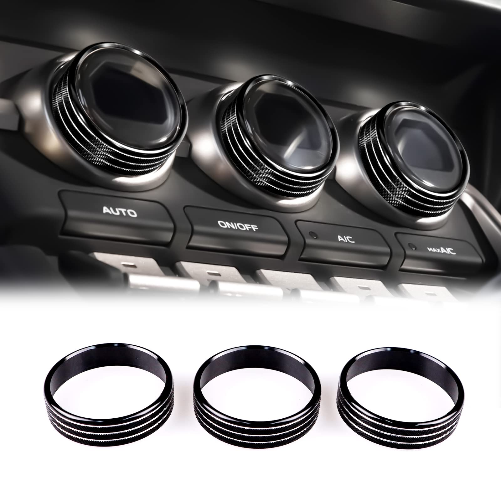 KUNGKIC 3PCS Auto Knopfabdeckung für die Klimaanlage Innenbereich Dekorative Compatible with Subaru BRZ Toyota GR86 2021 2022 Aluminium-Legierung Knopf Ring Abdeckungen Zubehör Sport Style (Schwarz) KUNGKIC 3PCS Auto Knopfabdeckung für die Klimaanlage Innenbereich Dekorative Compatible with Subaru BRZ Toyota GR86 2021 2022 Aluminium-Legierung Knopf Ring Abdeckungen Zubehör Sport Style (Schwarz) von KUNGKIC