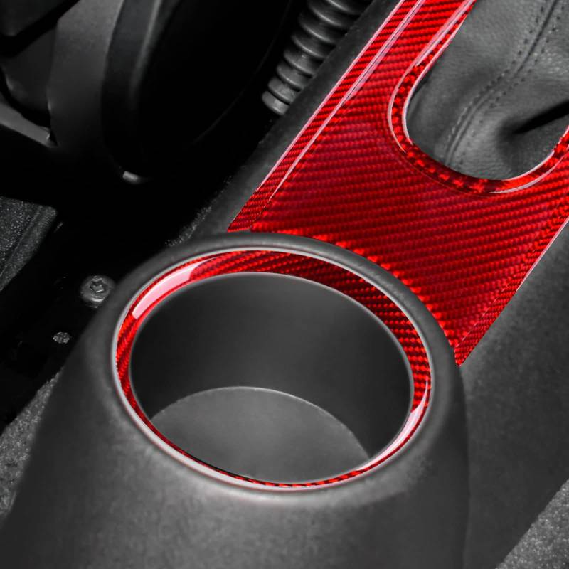 KUNGKIC 5 Stück Kohlefaser Auto-Wasserbecher-Halter-Handbremse Panel Dekorative Aufkleber für mini cooper Hardtop R56 Clubman R55 R57 Zubehör Innenraum Carbon Fiber-Rot von KUNGKIC