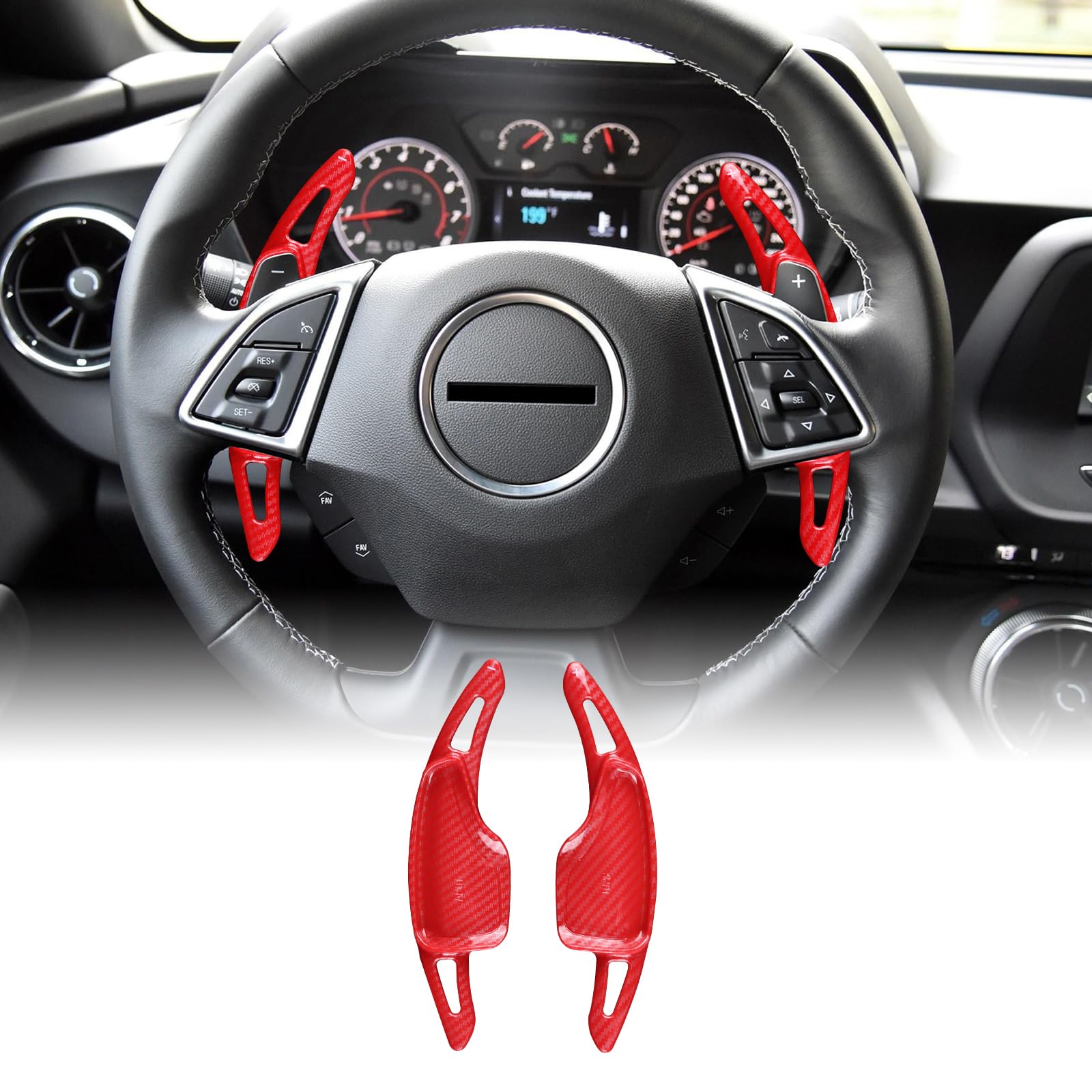 KUNGKIC ABS Lenkrad Paddle Shift Erweiterungen für Chevrolet Camaro 2016-2022 Compatible with Chevy C7 Corvette 2014-2019 Innenraum Dekoration Zubehör 2 PCS Rot Kohlefaser-Muster KUNGKIC ABS Lenkrad Paddle Shift Erweiterungen für Chevrolet Camaro 2016-2022 Compatible with Chevy C7 Corvette 2014-2019 Innenraum Dekoration Zubehör 2 PCS Rot Kohlefaser-Muster von KUNGKIC