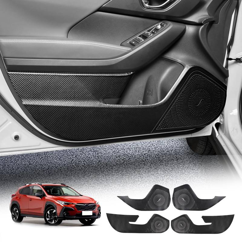 KUNGKIC Auto Tür Anti Kick Pad Compatible with 2023 2024 2025 Subaru Crosstrek Schützende Aufkleber Innenraumaufkleber Zubehör Selbstklebende Seitenkante 4PCS Kohlefaser-Muster von KUNGKIC