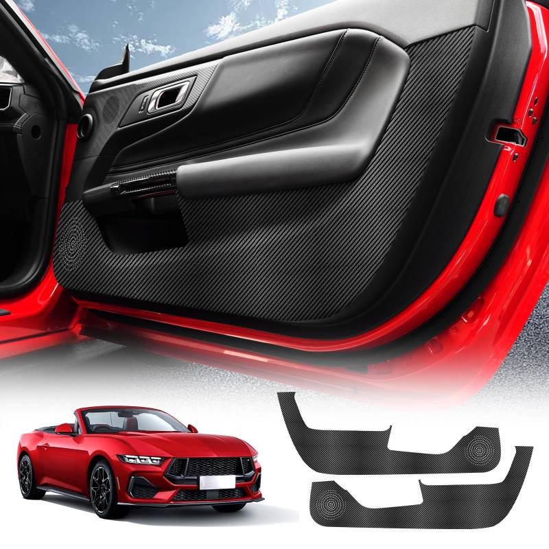 KUNGKIC Auto Tür Anti Kick Pad Für Ford Mustang 2024 2025 Schützende Aufkleber Innenraumaufkleber Zubehör Selbstklebende Seitenkante 2PCS (Kohlefasermuster) von KUNGKIC
