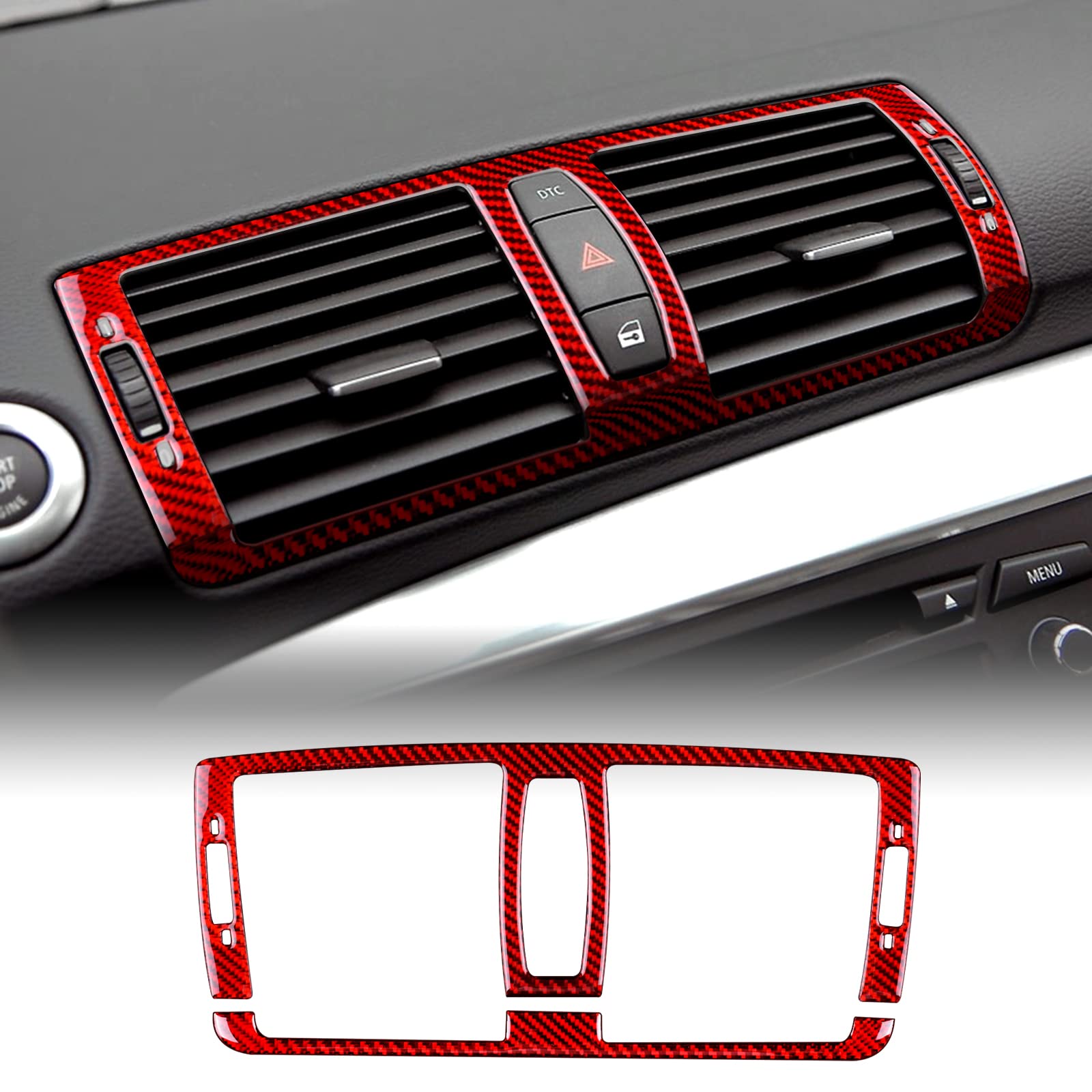 KUNGKIC Auto Zentralsteuerung Luftauslassrahmen Entlüftung Panel Kohlefaser Aufkleber Dekorative Innenbereich Compatible with BMW 1 Serie E81 E82 E87 E88 2008-2013 Zubehör (Rot) von KUNGKIC
