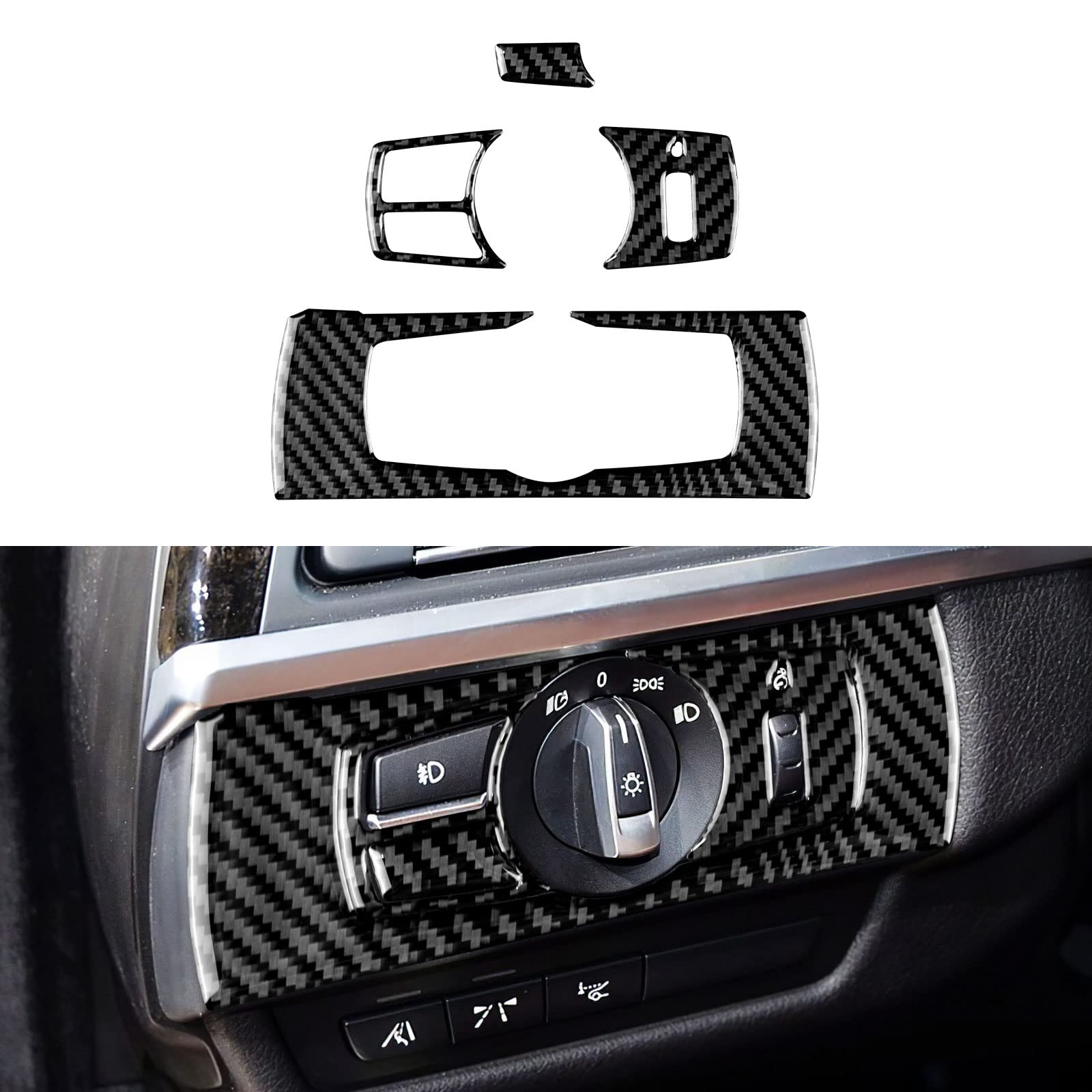 KUNGKIC Autoinnenverkleidung Fahrerseite Scheinwerferschalter Lichtschalter Abdeckung Aufkleber Echtkohlefaser Zubehör Kompatibel mit BMW F12/F13 2011-Up Schwarz KUNGKIC Autoinnenverkleidung Fahrerseite Scheinwerferschalter Lichtschalter Abdeckung Aufkleber Echtkohlefaser Zubehör Kompatibel mit BMW F12/F13 2011-Up Schwarz von KUNGKIC