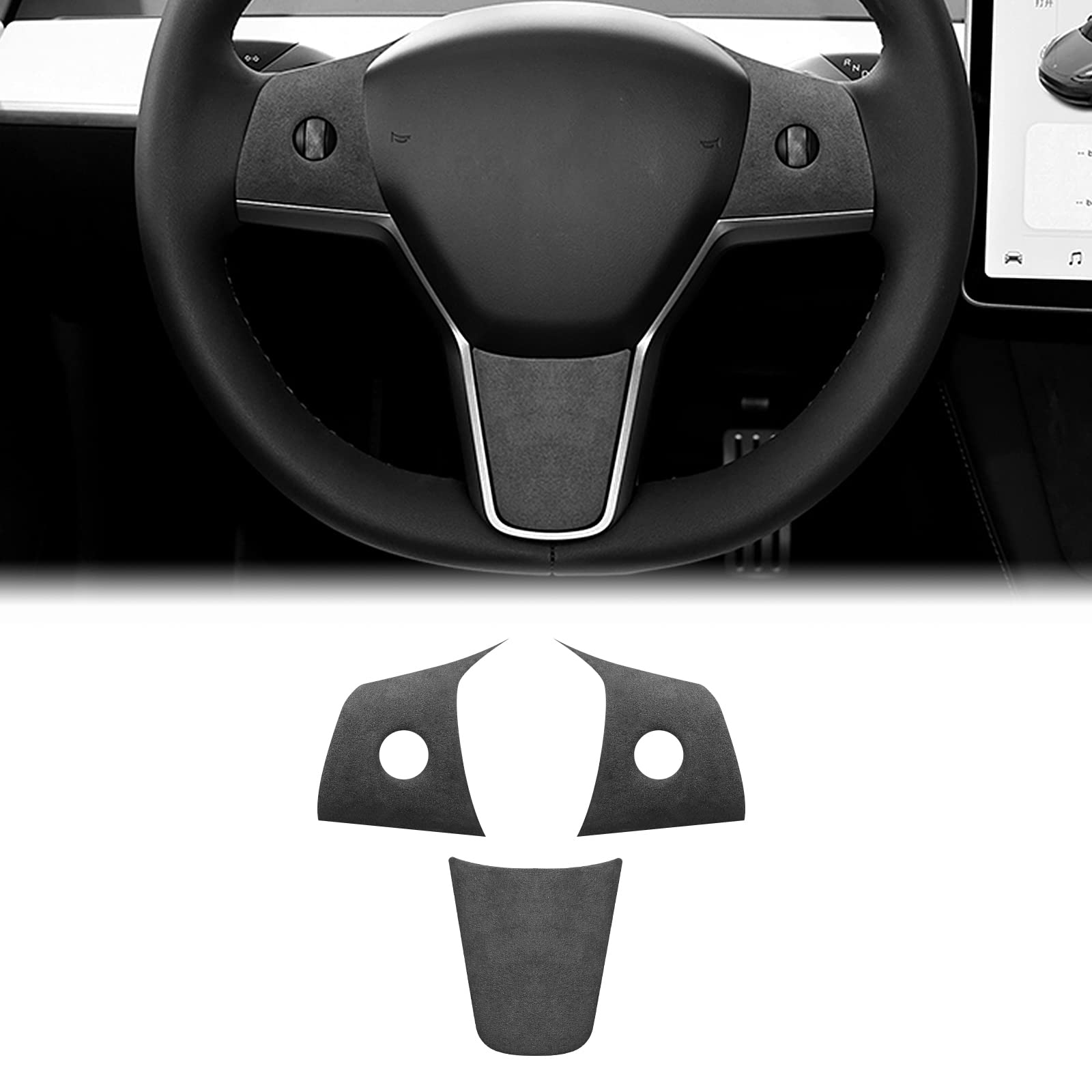 KUNGKIC Flanell Auto Lenkrad Dekorative Aufkleber Lenkradtasten-Abdeckung Innenbereich Compatible with Tesla Model 3 Y 2019 2020 2021 2022 Zubehör von KUNGKIC