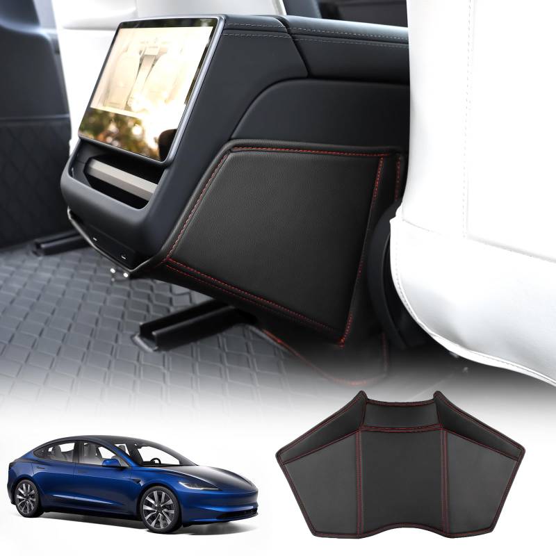 KUNGKIC Für 2024 Tesla Model 3 Auto Hintere Luftauslassabdeckung Anti-Kratz-Anti-Kick-Trimmen Protector Covers Interieur Zubehör,PU Leather,Rote Linie von KUNGKIC