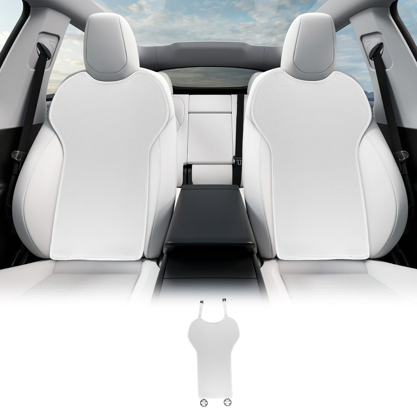 KUNGKIC Für 2025 Tesla Model Y Juniper Mesh Auto Sitzbezug Set Atmungsaktiv Kühlung Vordersitz Schutzabdeckungen für Die ganze Saison Innenbereich Zubehör 1Stück (weiß A, Vordere Rückenlehne) von KUNGKIC