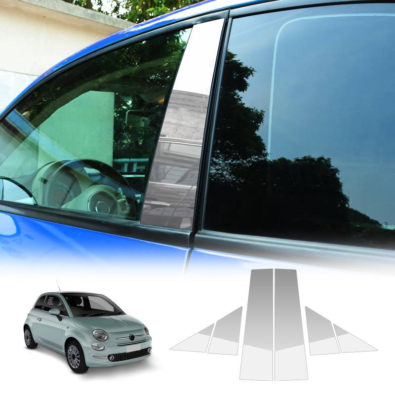 KUNGKIC Für FIAT 500 2008-2023 Abarth 595 2012-2023 Auto B Säule Abdeckung Auto Fenster Säule Dekorativ Aufkleber Dekorativ Fenster A B Säule Aufkleber Zubehör,6 PCS (Silber) von KUNGKIC