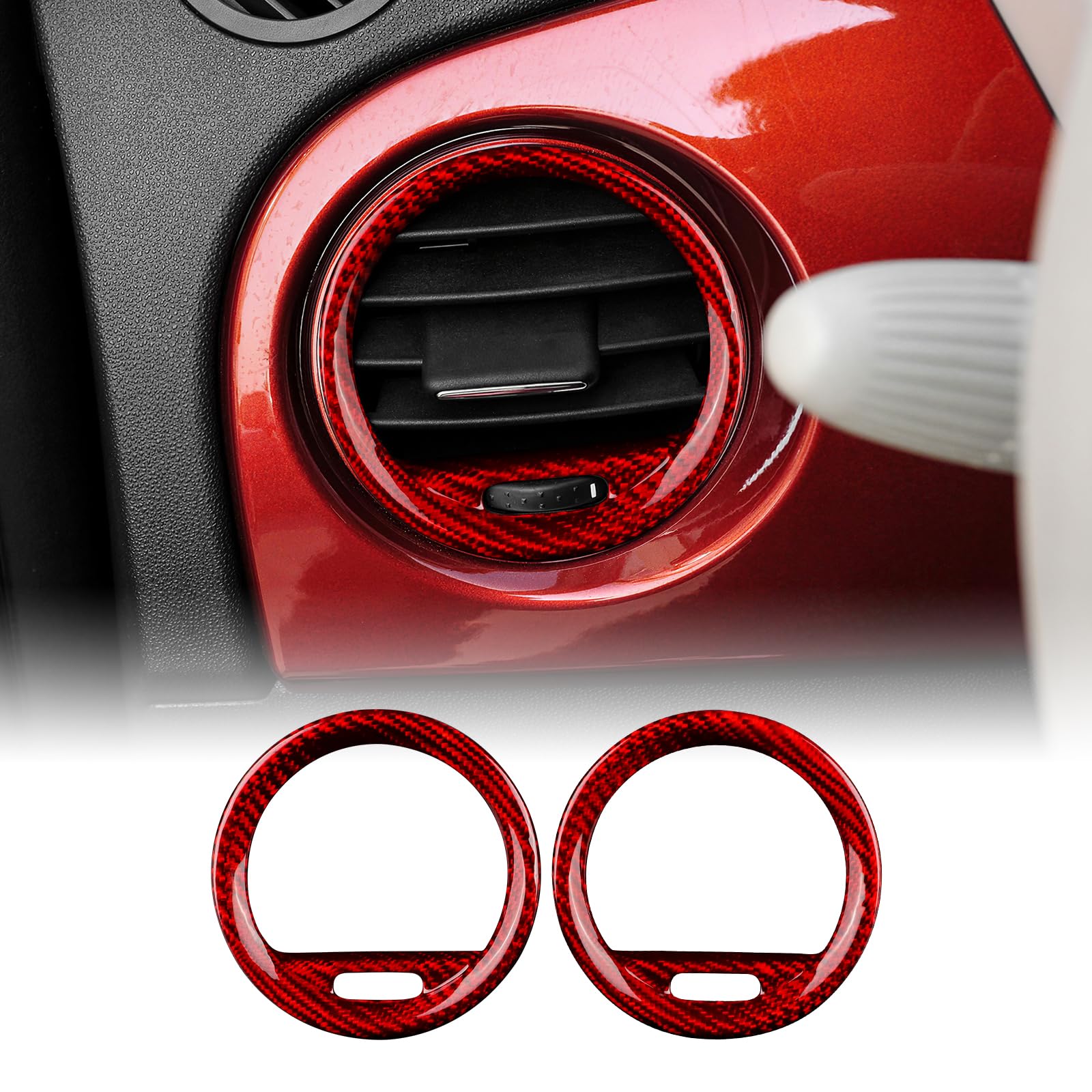 KUNGKIC Für Fiat 500 08-15 Abarth 595/595C 12-15 695 10-15 Auto Zentrale Steuerung Seitlicher Luftauslass Entlüftung Rahmen Hartkohlefaser Aufkleber Dekorative Innenbereich Zubehör Geschenk (Rot) von KUNGKIC