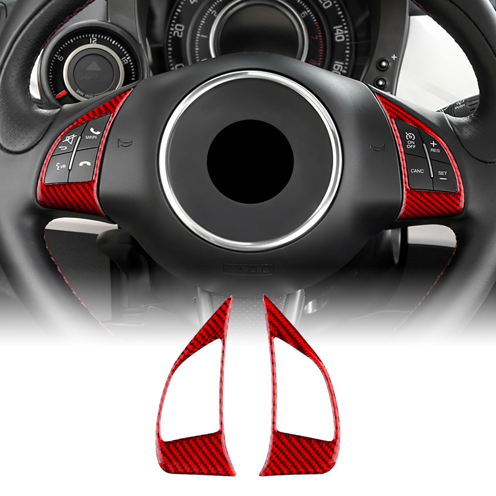 KUNGKIC Für Fiat 500 2008-2015 Abarth 595 2012-2015 Auto Lenkrad Frame Lenkradtastenrahmen Kohlefaser Aufkleber Dekorative Innenbereich Zubehör Geschenk,Rot von KUNGKIC
