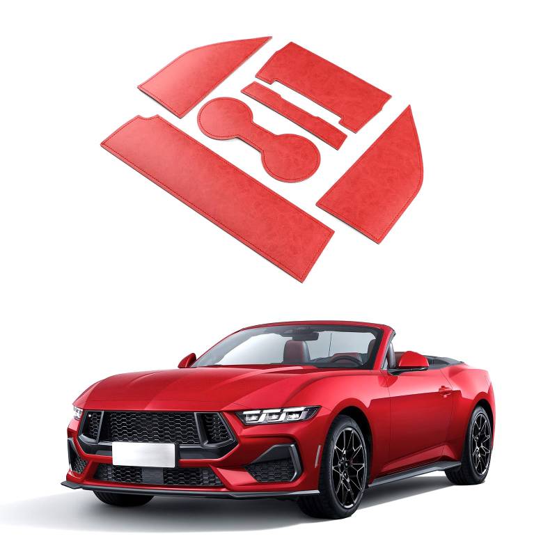 KUNGKIC Für Ford Mustang 2024 2025 Auto Anti-Rutsch Getränkehalter Handschuhfachmatte einlegen Türtaschenmatten Anti-Staub Interieur Essentials Dekoration Zubehör 6Stück PVC (Rot) von KUNGKIC