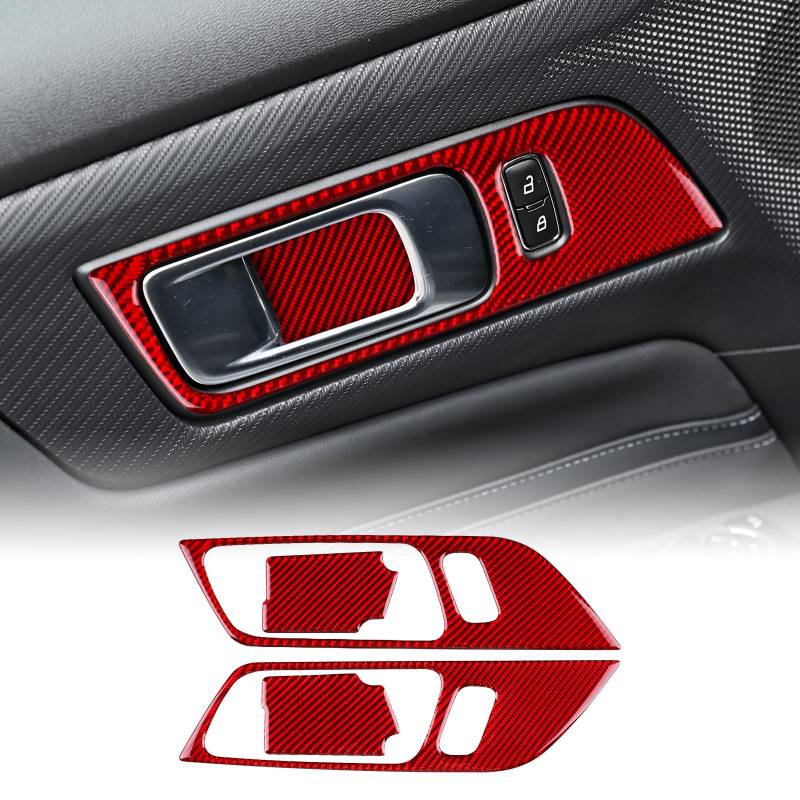 KUNGKIC Für Ford Mustang 2024 2025 Innentür Auto Bedienfeld Fensterglas Hebe Schalter Konsole Abdeckung Kohlefaser Aufkleber Dekorative Innenbereich Zubehör,Geschenk (Typ B,Rot) von KUNGKIC