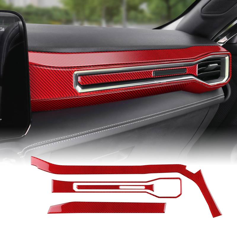 KUNGKIC Für Ford Mustang 2024 2025 Kohlefaser Auto-Copilot Luftauslass Dekorativ Tafel Aufkleber Entlüftungsrahmen Dekoration Innenbereich Zubehör,Geschenk (Rot) von KUNGKIC