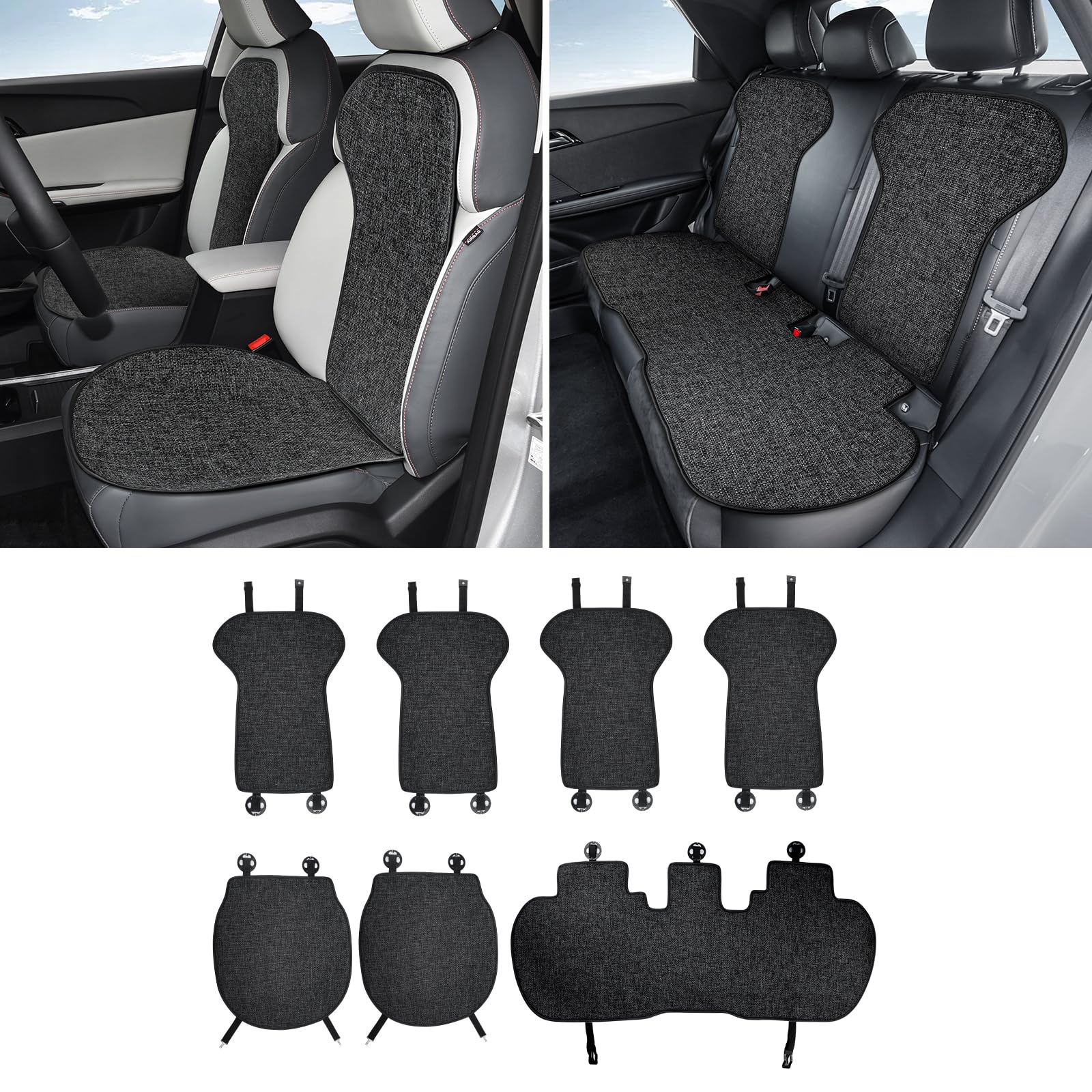 KUNGKIC Für MG4 EV MG ZS HS MG6 Mulan 2021-2024 Mesh Auto Vordersitz Sitzbezug+Rücksitzkissen Rückenlehnenkissen Abdeckung Atmungsaktive Kühlung Schutzabdeckungen Interieur Zubehör (1 Set(7pcs)) von KUNGKIC