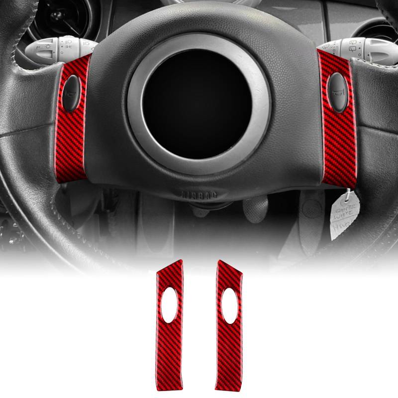 KUNGKIC Für MINI COOPER R50 R53 2001-2006 Kohlefaser Auto-Lenkrad Kreuzfahrt Knopfleiste Trim Lenkradtastenrahmen Innenbereich Aufkleber Zubehör,Geschenk (Stil A,Rot) von KUNGKIC
