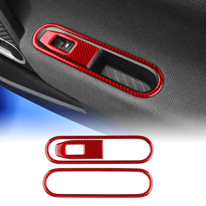 KUNGKIC Für MINI Cooper J01 EV E SE 2024 Innentür Auto Bedienfeld Fensterglas Hebe Schalter Konsole Abdeckung Kohlefaser Aufkleber Dekorative Innenbereich Zubehör,Geschenk (Rot) von KUNGKIC