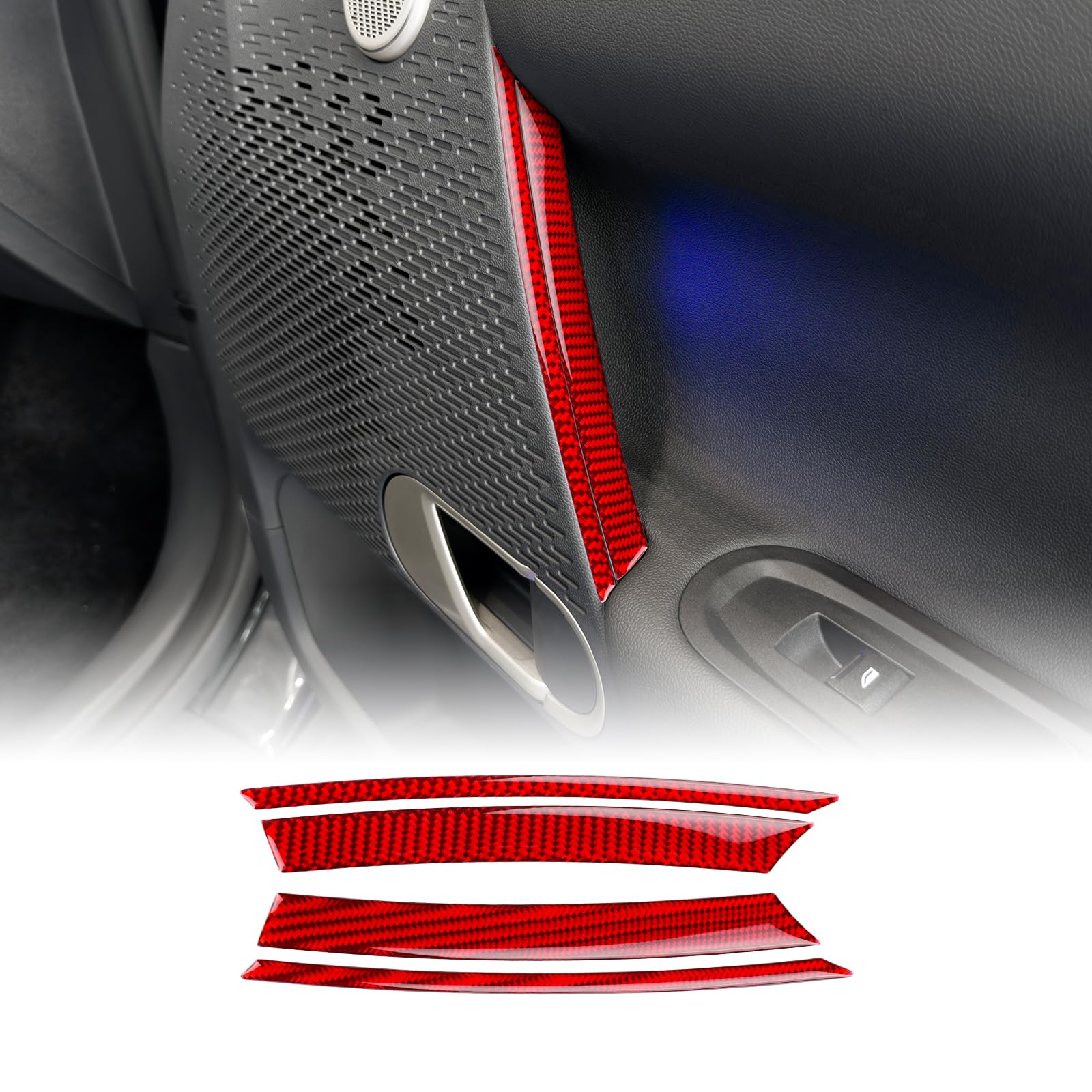KUNGKIC Für MINI J01 Cooper E SE 2024-UP Kohlefaser Autotür Audioahmen Lautsprecherrahmen Trompetenrahmen Trim Aufkleber Innenbereich Dekorative Zubehör,Geschenk (Rot) von KUNGKIC