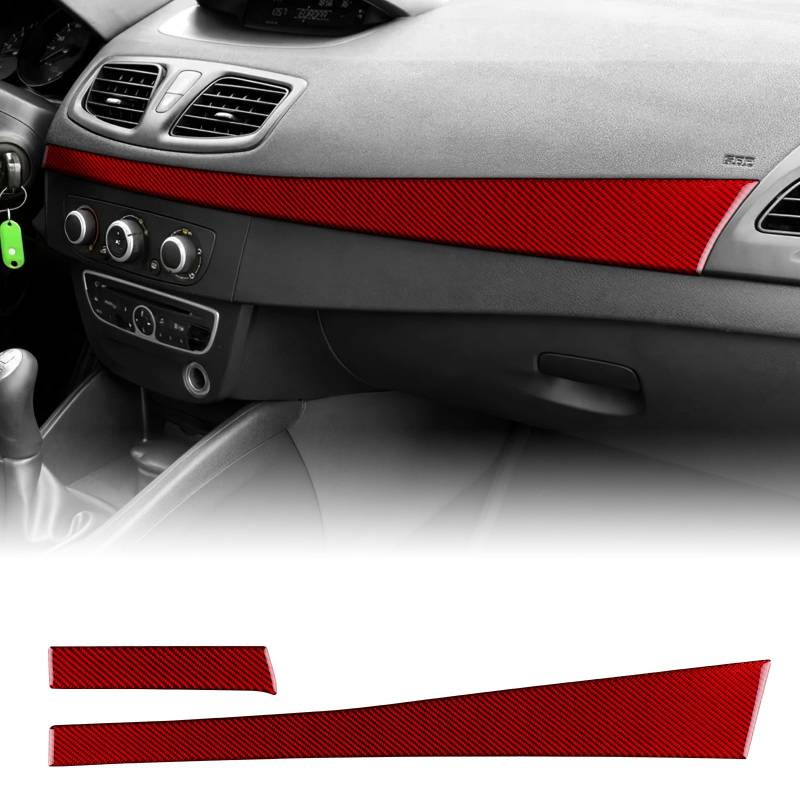 KUNGKIC Für Renault Megane/Fluence 2009 2010 2011 2012 2013 2014 Kohlefaser Armaturenbrett-Abdeckung Dash Wrap Türverkleidung Dashboard Panel Cover Armaturenbrett Innendekoration Zubehör (Rot) von KUNGKIC