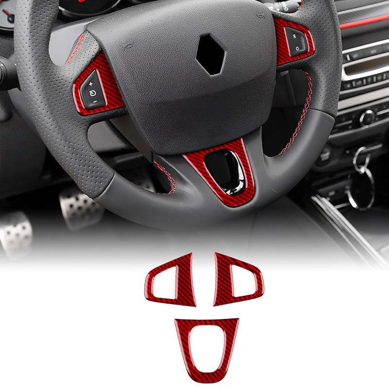 KUNGKIC Für Renault Megane Fluence 2009 2010 2011 2012 2013 2014 Kohlefaser Auto Lenkrad Frame Lenkradtastenrahmen Dekorativ Aufkleber Innenbereich Zubehör,Geschenk (Rot) von KUNGKIC