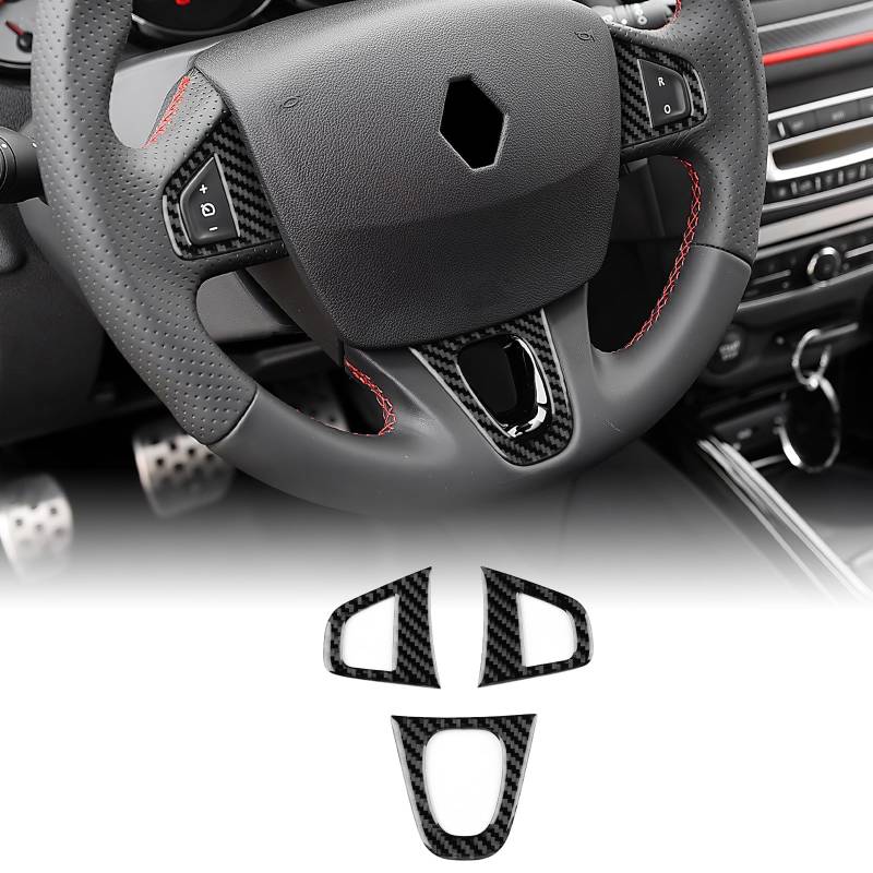 KUNGKIC Für Renault Megane Fluence 2009 2010 2011 2012 2013 2014 Kohlefaser Auto Lenkrad Frame Lenkradtastenrahmen Dekorativ Aufkleber Innenbereich Zubehör,Geschenk (Schwarz) von KUNGKIC