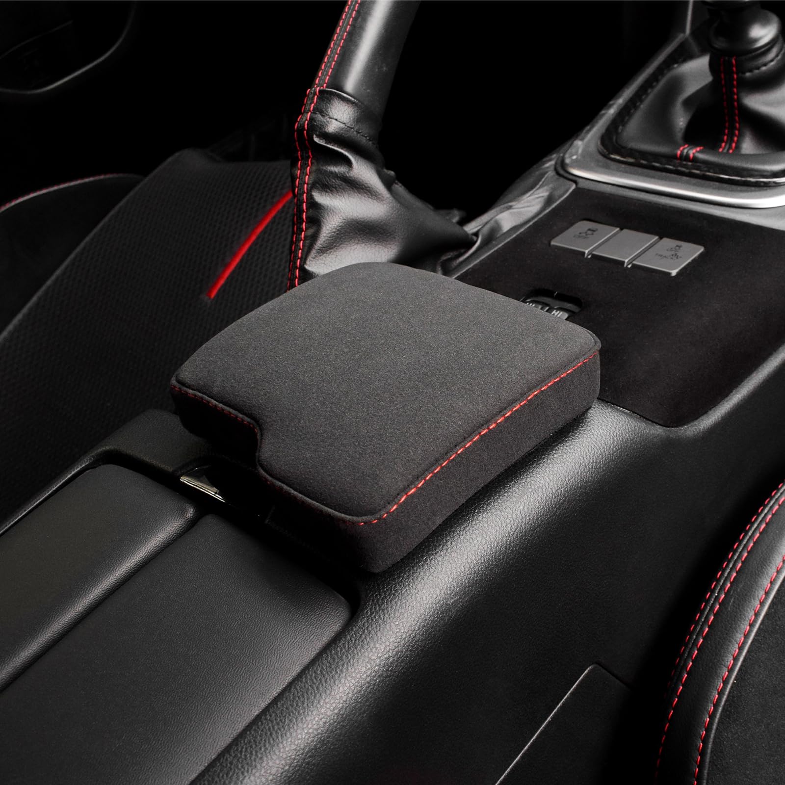 KUNGKIC Für Toyota GR86 86 Subaru BRZ 2021 2022 2023 2024 2025 Flannel Auto Armlehnen Box Cover Schutz Car Armrest Box Pad Mittelkonsole Pad Innenzubehör,Rote Linie von KUNGKIC