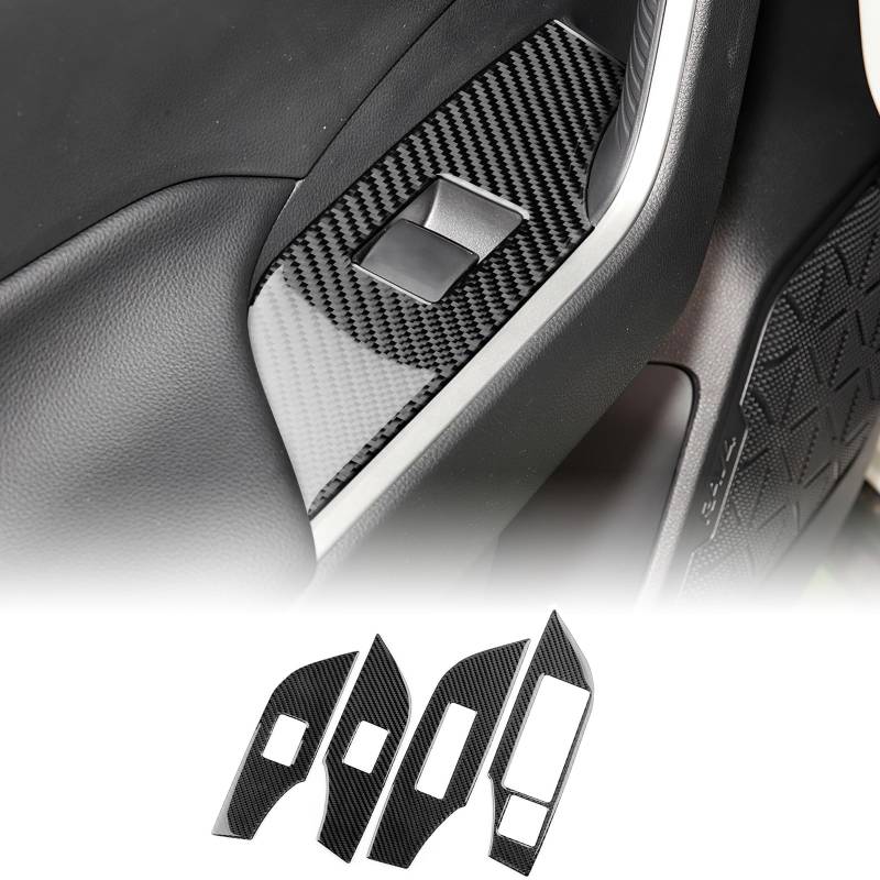 KUNGKIC Für Toyota RAV4 2019 2020 2021 2022 2023 2021 2025 Kohlefaser Auto Bedienfeld Fensterglas Hebe Schalter Konsole Abdeckung Dekorative Innenbereich Zubehör (Schwarz) von KUNGKIC