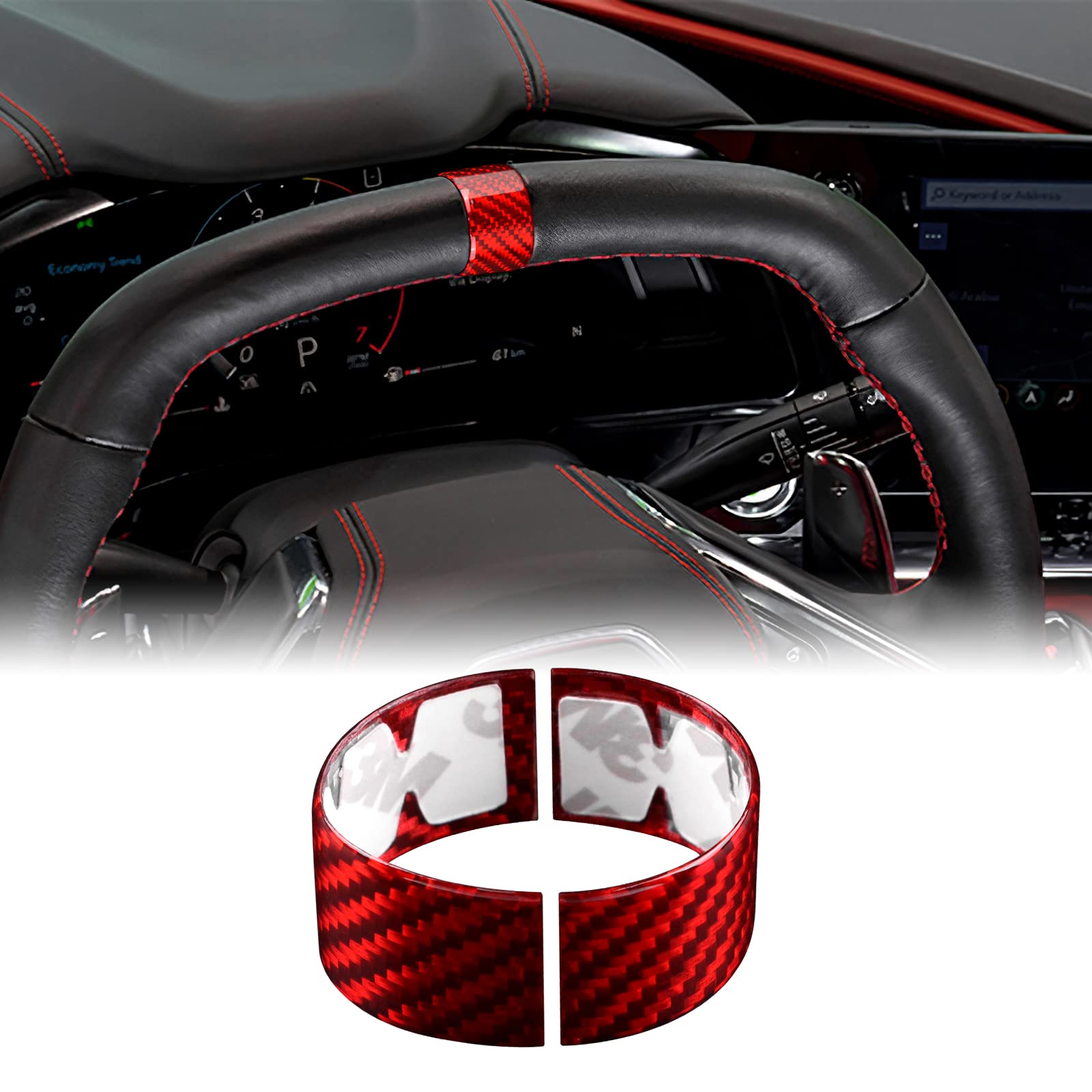 KUNGKIC Hartkohlefaser Auto-Lenkrad-Dekorationsring-Abdeckung Aufkleber Innenbereich Compatible with Chevrolet Corvette C8 2020 2021 2022 Zubehör Rot von KUNGKIC