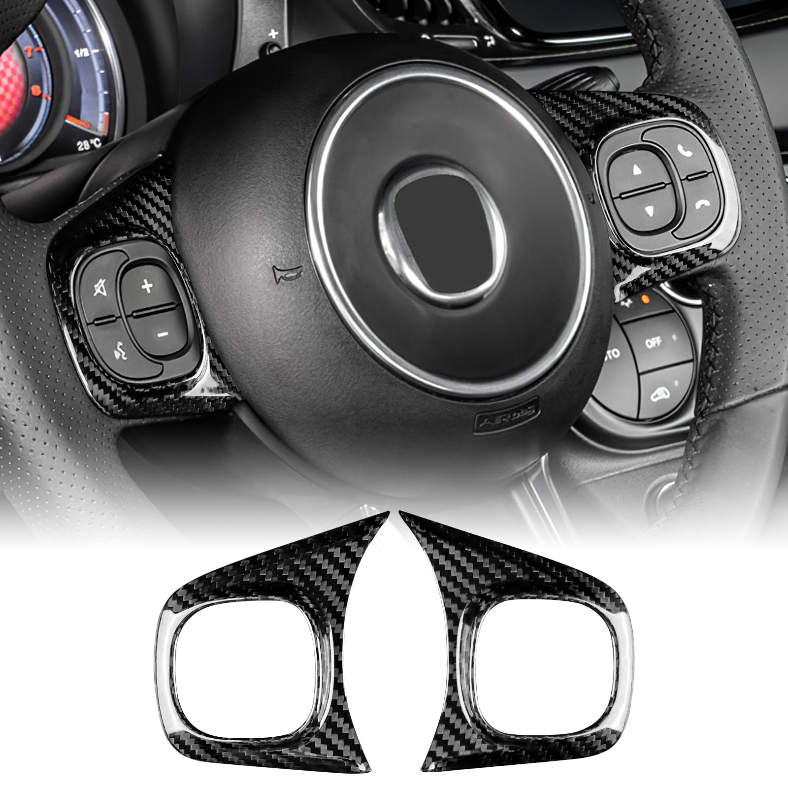 KUNGKIC Hartkohlefaser Auto Lenkrad Frame Lenkradtastenrahmen Dekorativ Aufkleber Innenbereich Compatible with FIAT 500 Abarth 595 2008-2023 Zubehör, Schwarz KUNGKIC Hartkohlefaser Auto Lenkrad Frame Lenkradtastenrahmen Dekorativ Aufkleber Innenbereich Compatible with FIAT 500 Abarth 595 2008-2023 Zubehör, Schwarz von KUNGKIC