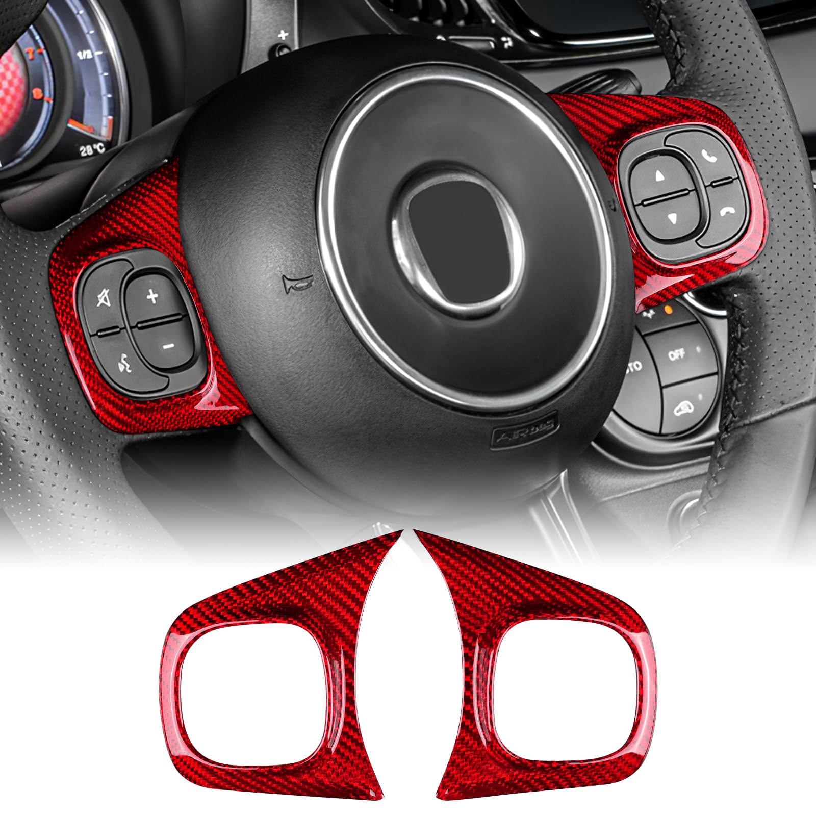 KUNGKIC Hartkohlefaser Auto Lenkrad Frame Lenkradtastenrahmen Dekorativ Aufkleber Innenbereich Compatible with FIAT 500 Abarth 595 2008-2023 Zubehör, Rot KUNGKIC Hartkohlefaser Auto Lenkrad Frame Lenkradtastenrahmen Dekorativ Aufkleber Innenbereich Compatible with FIAT 500 Abarth 595 2008-2023 Zubehör, Rot von KUNGKIC