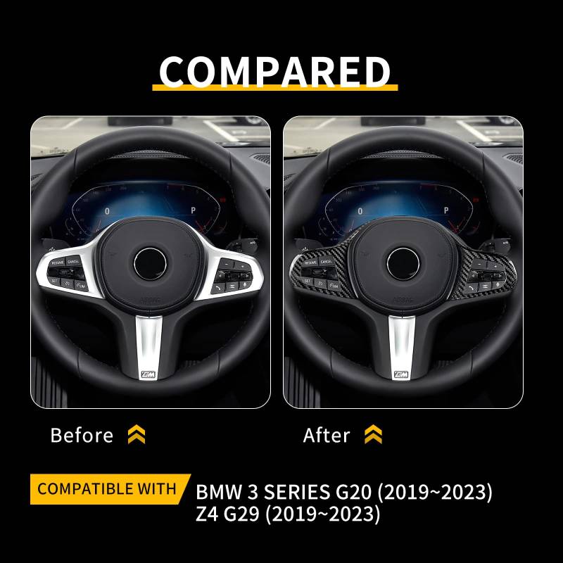 KUNGKIC Hartkohlefaser Auto-Lenkradtasten Abdeckung Aufkleber Dekoration Innenbereich Compatible with BMW 3er-Reihe G20 Z4 G29 2019 2020 2021 2022 2023 Zubehör (Typ A-Schwarz) von KUNGKIC