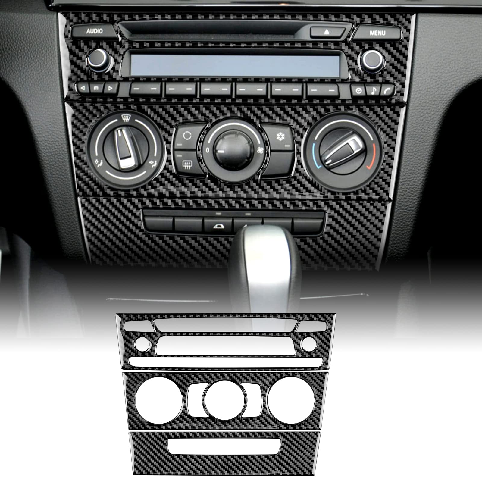 KUNGKIC Kohlefaser Auto AC CD Zentrale Bedienfeldabdeckung Aufkleber Innenbereich Dekorative Compatible with BMW 1er Reihe E81 E82 E87 E88 2008-2013 Zubehör (Typ B-Schwarz) von KUNGKIC