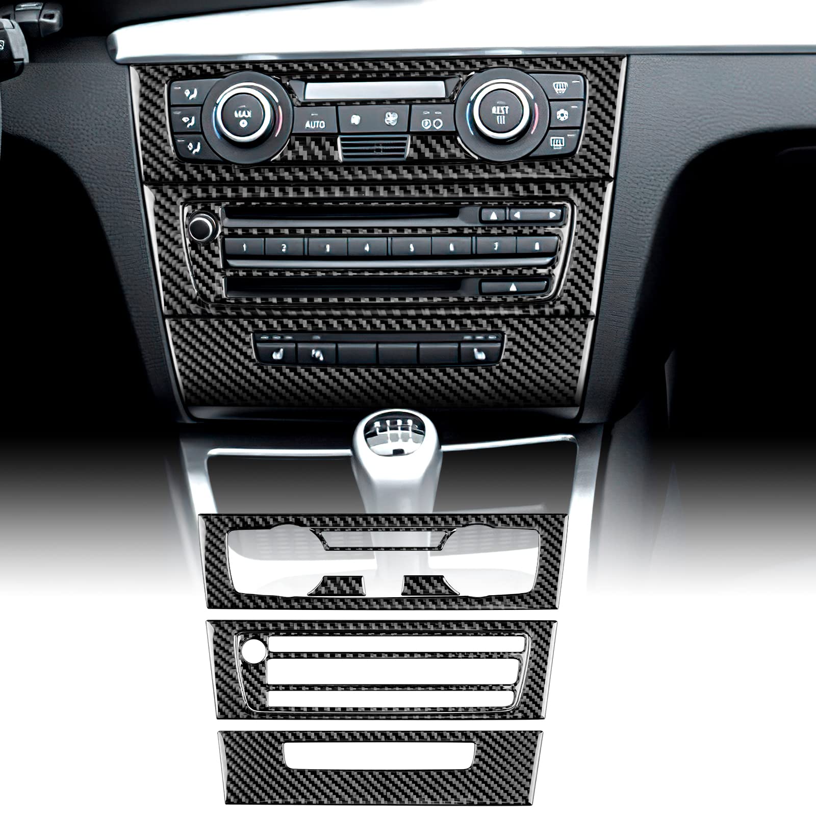 KUNGKIC Kohlefaser Auto AC CD Zentrale Bedienfeldabdeckung Aufkleber Innenbereich Dekorative Compatible with BMW 1er Reihe E81 E82 E87 E88 2008-2013 Zubehör (Typ C-Schwarz) von KUNGKIC