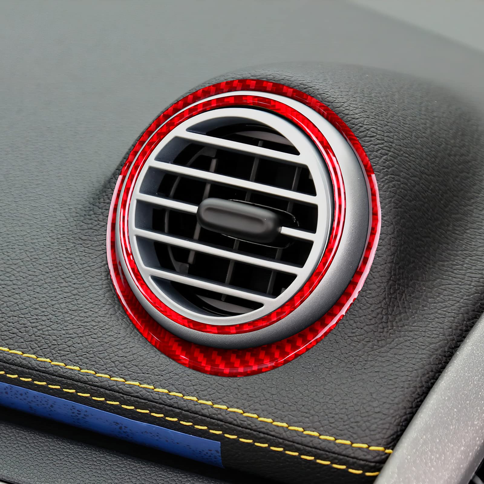 KUNGKIC Kohlefaser Auto Armaturenbrett Luftauslassring Aufkleber Entlüftung Dekorative Innenbereich Compatible with Mercedes Benz Smart 451 Fortwo 2011-2015 Zubehör 4STCK (Rot) von KUNGKIC