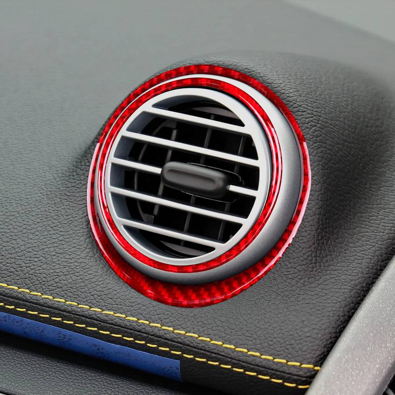 KUNGKIC Kohlefaser Auto Armaturenbrett Luftauslassring Aufkleber Entlüftung Dekorative Innenbereich Compatible with Mercedes Benz Smart 451 Fortwo 2011-2015 Zubehör 4STCK (Rot) von KUNGKIC