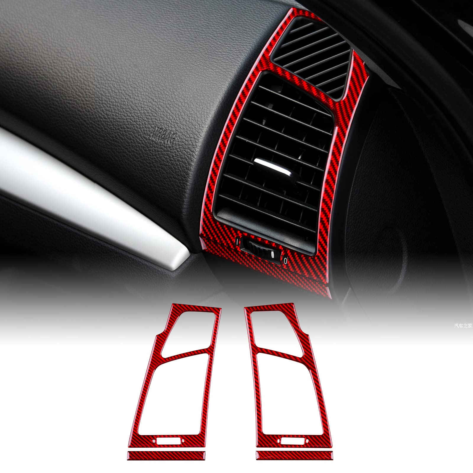 KUNGKIC Kohlefaser Auto Armaturenbrett Seite Luftauslass Entlüftung Rahmen Trim Aufkleber Innenbereich Dekorative Compatible with BMW 1er Reihe E81 E82 E87 E88 2008-2013 Zubehör (Rot) von KUNGKIC
