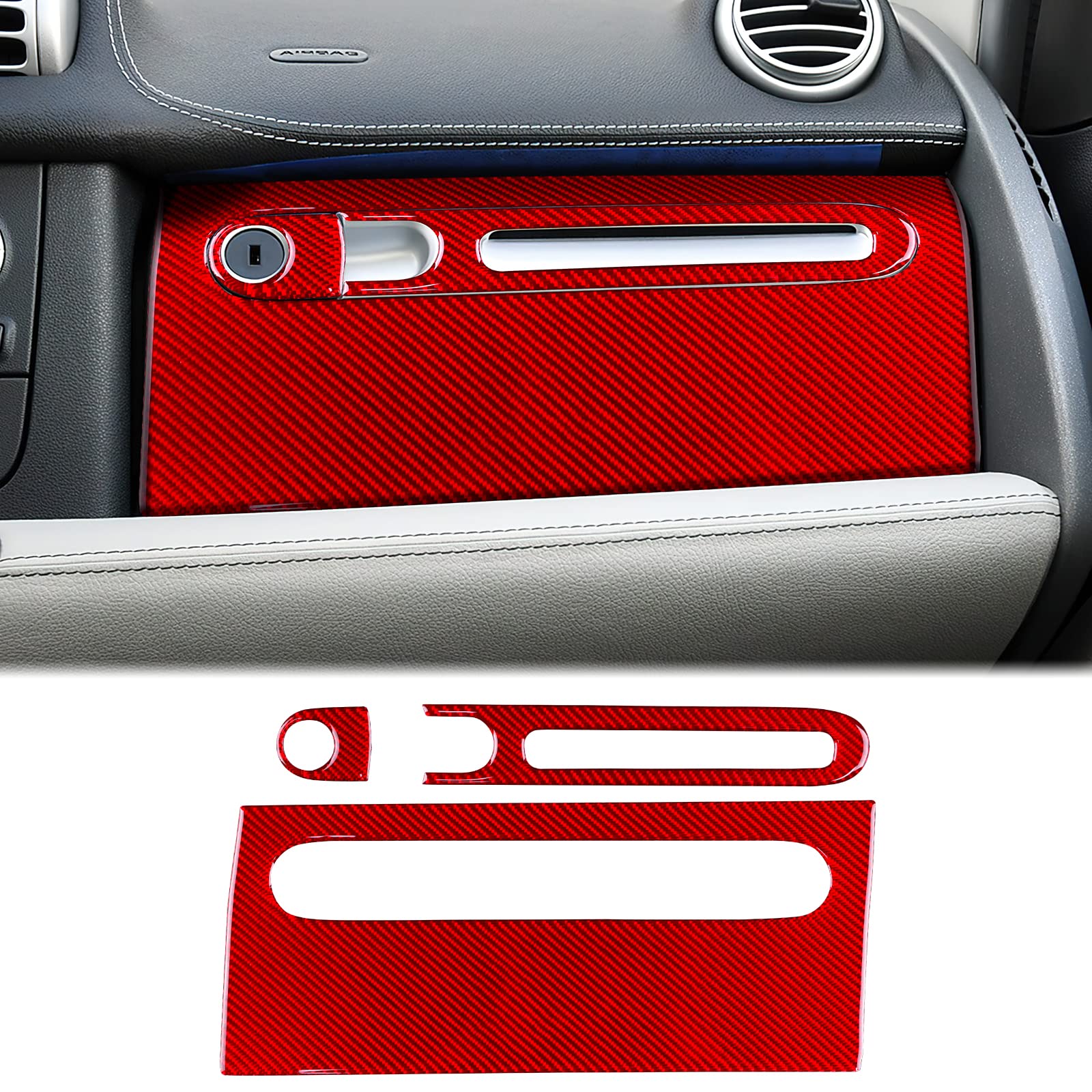 KUNGKIC Kohlefaser Auto Co-Pilot Handschuhfach Aufkleber Staukastendeckel Dekorative Innenbereich Compatible with Mercedes Benz Smart 451 Fortwo 2011-2015 Zubehör (Rot) von KUNGKIC
