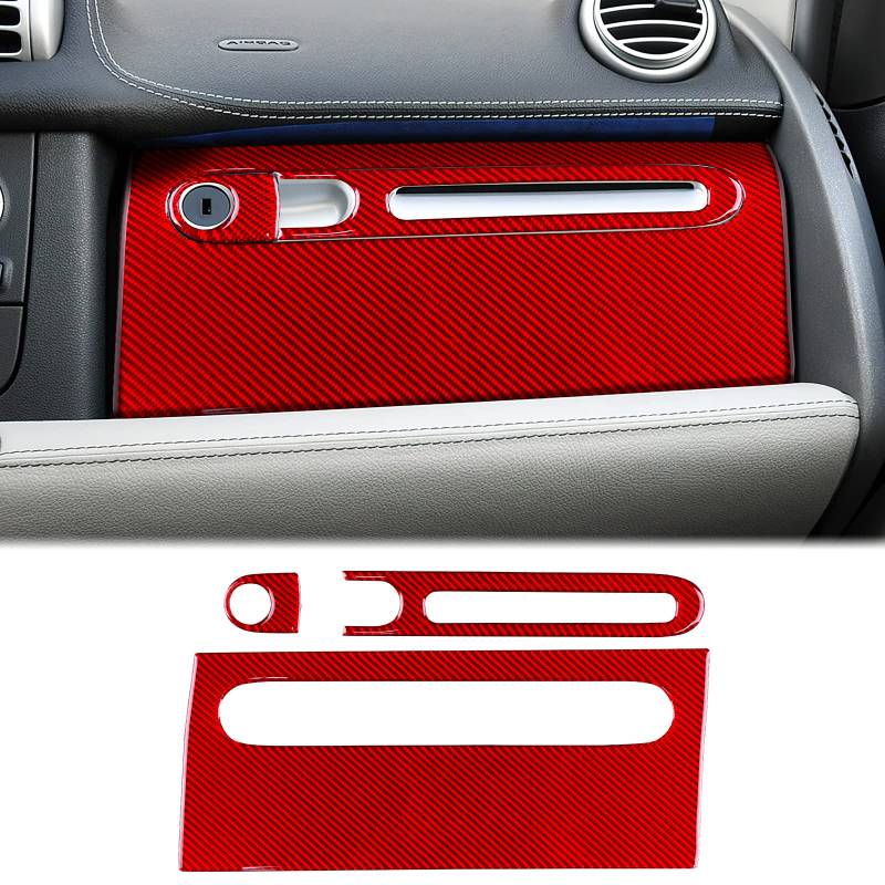 KUNGKIC Kohlefaser Auto Co-Pilot Handschuhfach Aufkleber Staukastendeckel Dekorative Innenbereich Compatible with Mercedes Benz Smart 451 Fortwo 2011-2015 Zubehör (Rot) von KUNGKIC