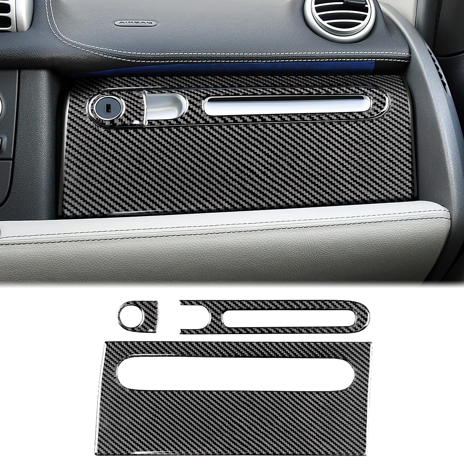 KUNGKIC Kohlefaser Auto Co-Pilot Handschuhfach Aufkleber Staukastendeckel Dekorative Innenbereich Compatible with Mercedes Benz Smart 451 Fortwo 2011-2015 Zubehör (Schwarz) von KUNGKIC