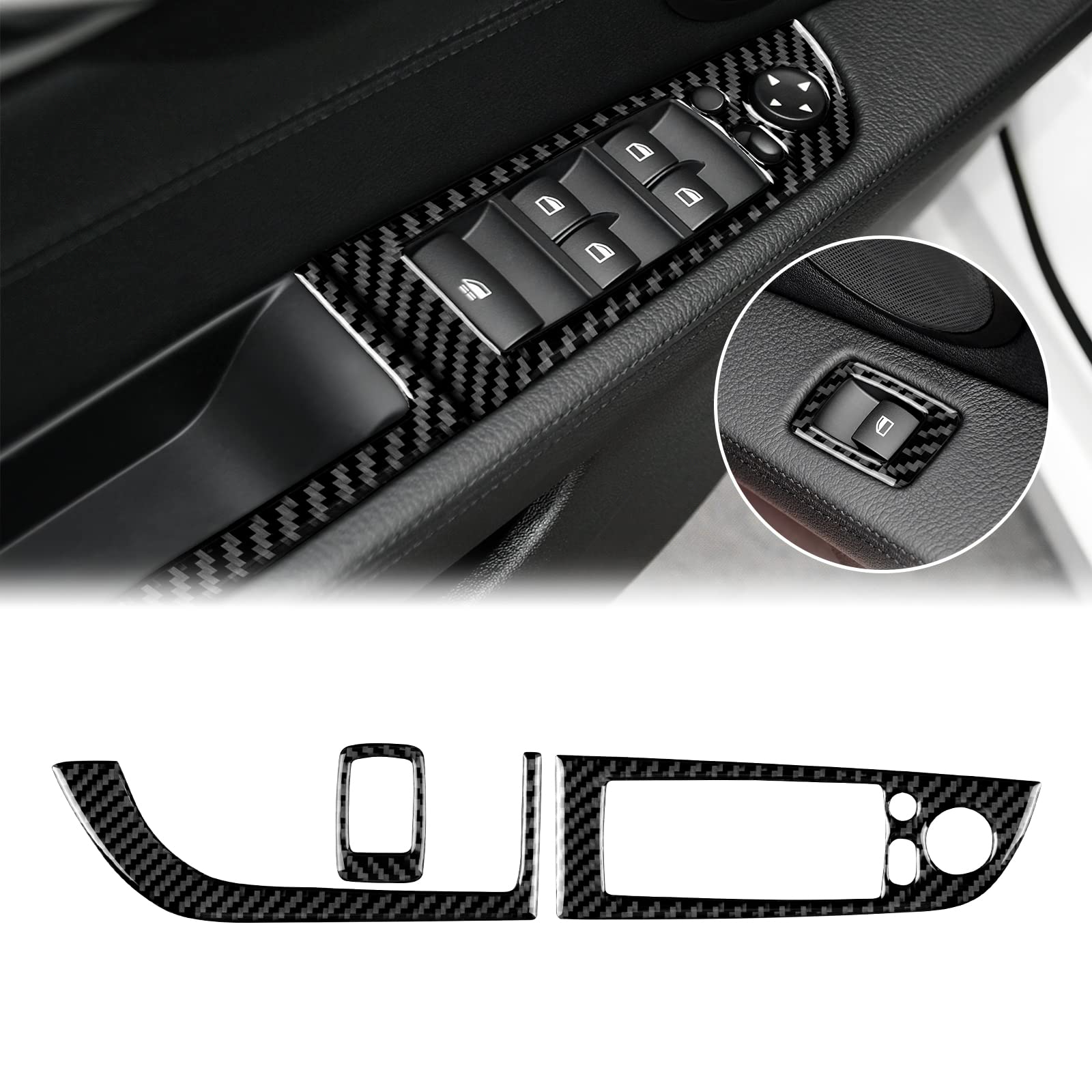 KUNGKIC Kohlefaser Auto Fensterheber Schalter Schaltfläche Panel Rahmen Abdeckung Trim Aufkleber Compatible with BMW Z4 E89 2009-2017 Innenbereich Zubehör (Schwarz) von KUNGKIC