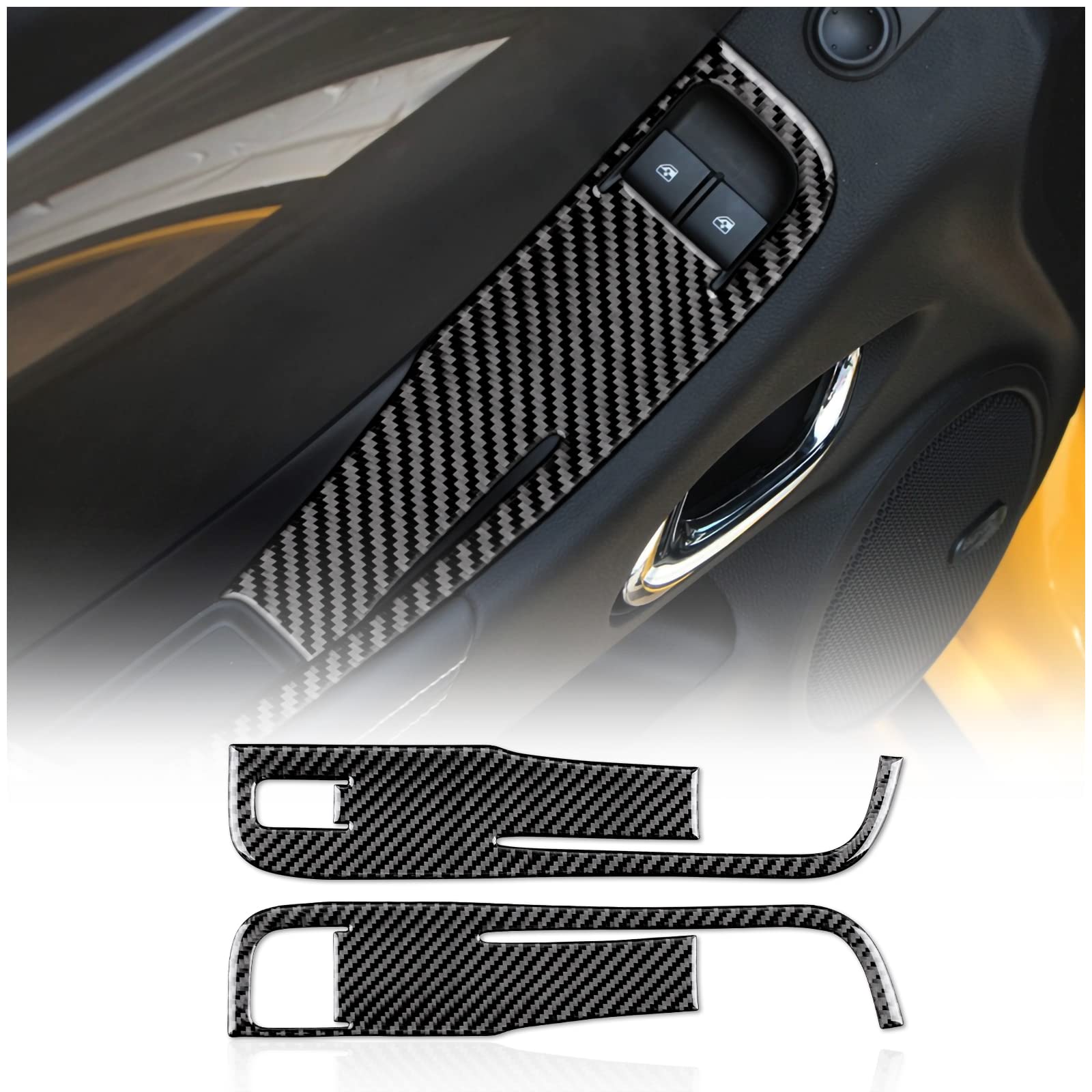 KUNGKIC Kohlefaser Auto Glas Heben Schalter Panel Innenraum Dekorative Aufkleber Carbon Fiber TüR Armlehne Panel für Chevrolet Camaro 2010 2011 Zubehör accessories Door Armrest Panel Schwarz-TypA von KUNGKIC