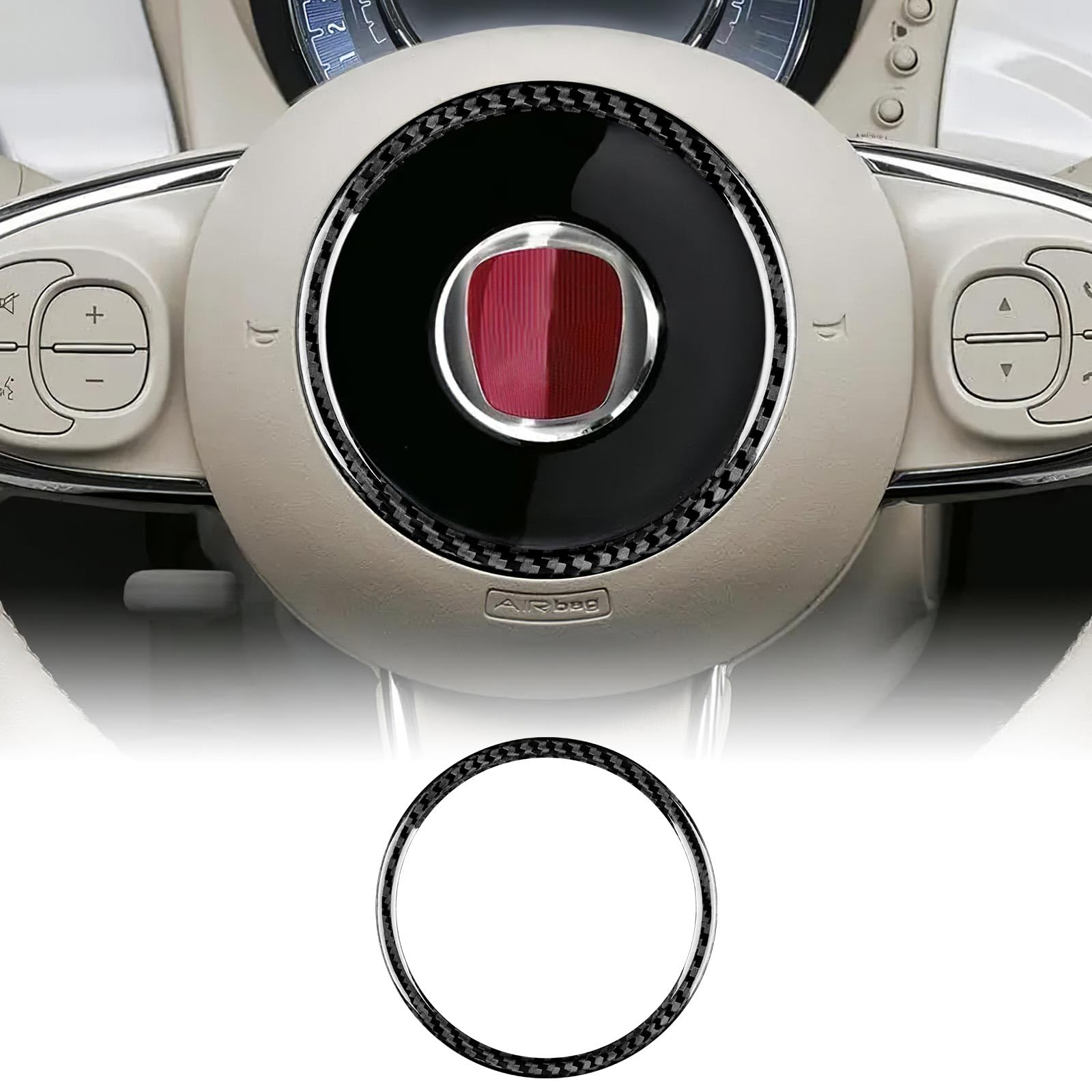 KUNGKIC Kohlefaser Auto-Lenkrad Abdeckung Aufkleber Lenkrad-Mittelmarkierung Äußerer Ring Dekorative Innenbereich Compatible with FIAT 500 Abarth 595 2008-2023 Zubehör Schwarz von KUNGKIC