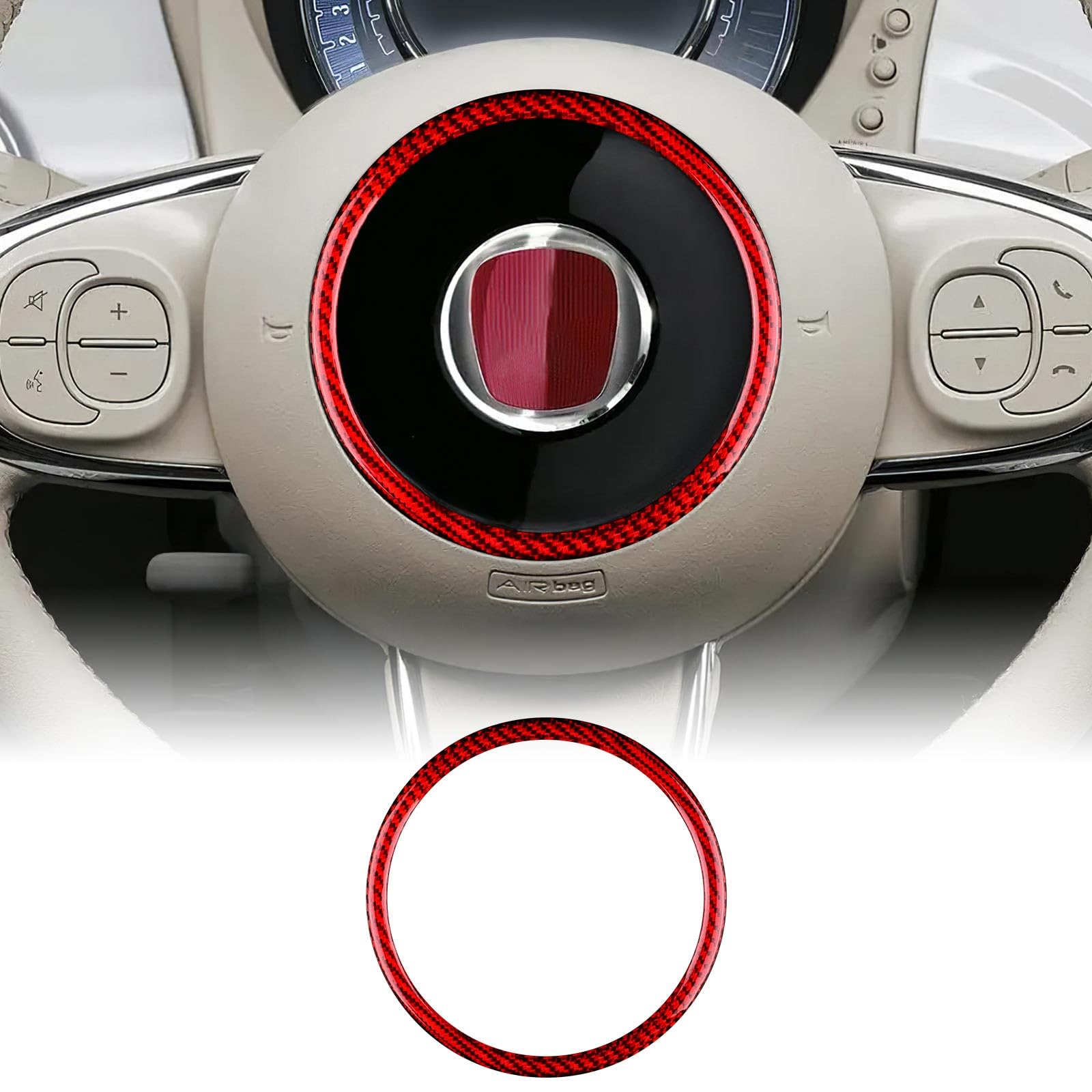 KUNGKIC Kohlefaser Auto-Lenkrad Abdeckung Aufkleber Lenkrad-Mittelmarkierung Äußerer Ring Dekorative Innenbereich Compatible with FIAT 500 Abarth 595 2008-2023 Zubehör Rot KUNGKIC Kohlefaser Auto-Lenkrad Abdeckung Aufkleber Lenkrad-Mittelmarkierung Äußerer Ring Dekorative Innenbereich Compatible with FIAT 500 Abarth 595 2008-2023 Zubehör Rot von KUNGKIC