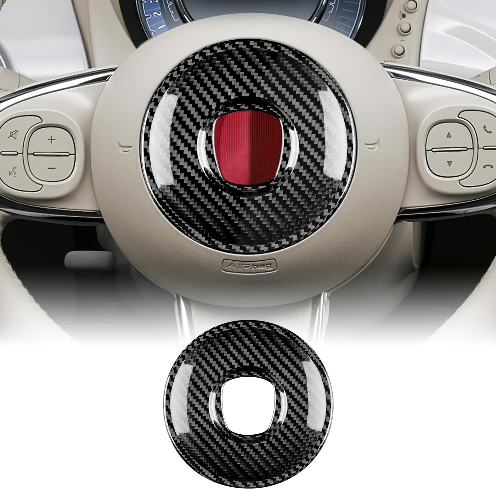 KUNGKIC Kohlefaser Auto-Lenkrad Abdeckung Aufkleber Lenkrad-Mittelmarkierung Dekorative Innenbereich Compatible with FIAT 500 Abarth 595 2008-2023 Zubehör Schwarz KUNGKIC Kohlefaser Auto-Lenkrad Abdeckung Aufkleber Lenkrad-Mittelmarkierung Dekorative Innenbereich Compatible with FIAT 500 Abarth 595 2008-2023 Zubehör Schwarz von KUNGKIC