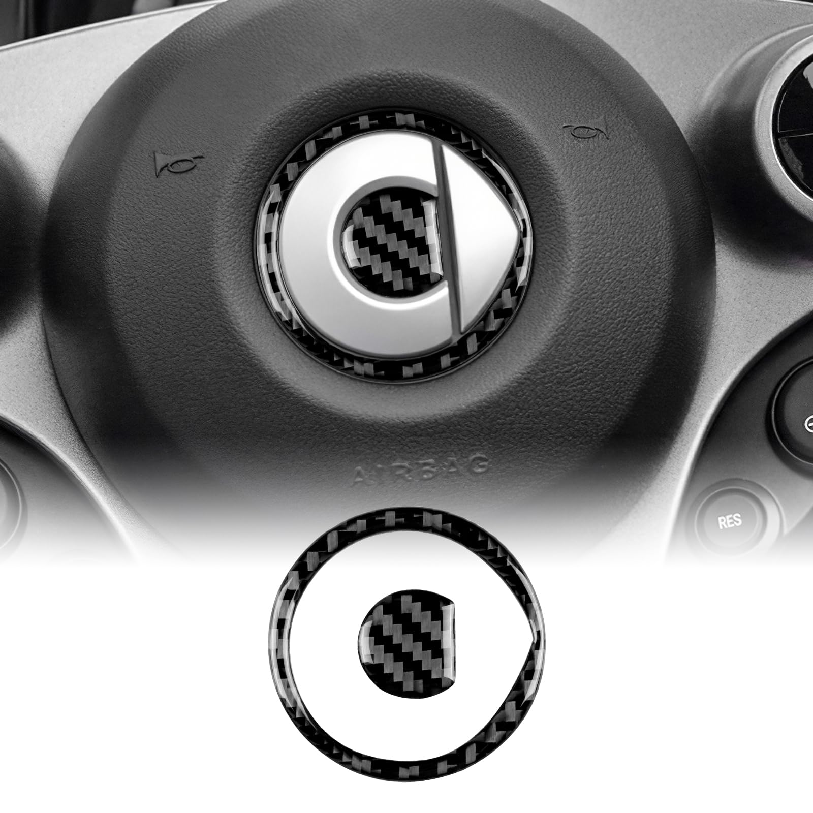 KUNGKIC Kohlefaser Auto-Lenkrad Abdeckung Aufkleber Lenkrad-Mittelmarkierung Dekorative Innenbereich Compatible with Mercedes Benz Smart 453 Fortwo Forfour 2016-2021 Zubehör,Schwarz KUNGKIC Kohlefaser Auto-Lenkrad Abdeckung Aufkleber Lenkrad-Mittelmarkierung Dekorative Innenbereich Compatible with Mercedes Benz Smart 453 Fortwo Forfour 2016-2021 Zubehör,Schwarz von KUNGKIC