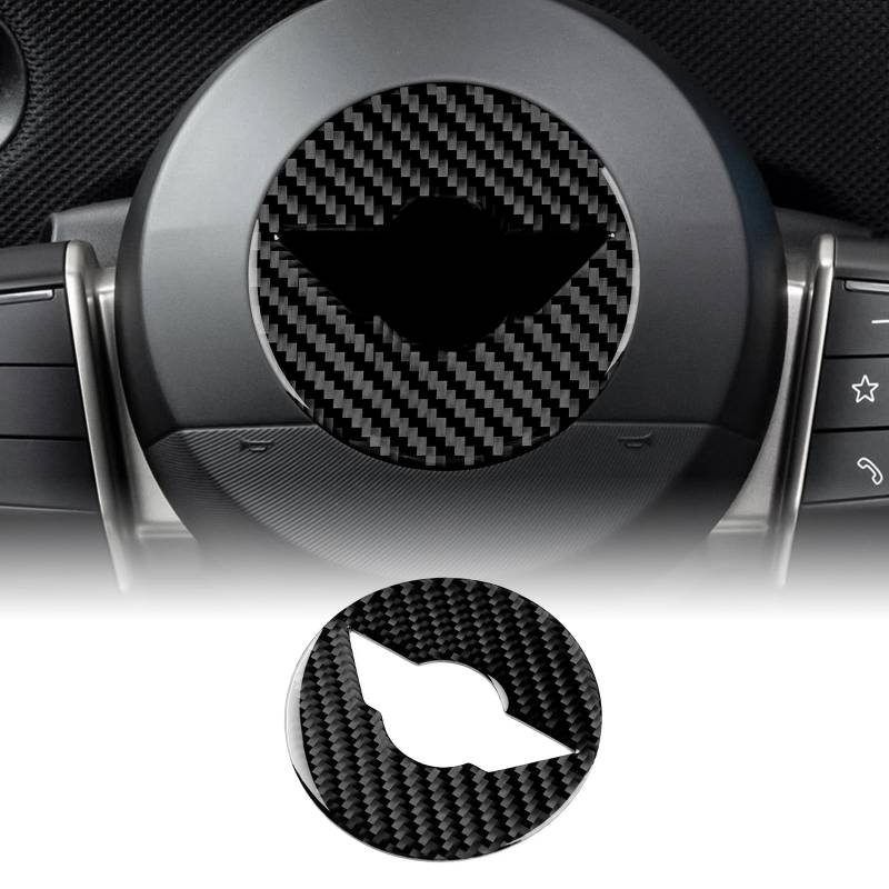KUNGKIC Kohlefaser Auto-Lenkrad Abdeckung Aufkleber Lenkrad-Mittelmarkierung Dekorative Innenbereich Für Mini Cooper E SE J01 EV U25 Countryman F65 F66 F67 Cooper S 2024-2025 Zubehör (Schwarz) von KUNGKIC