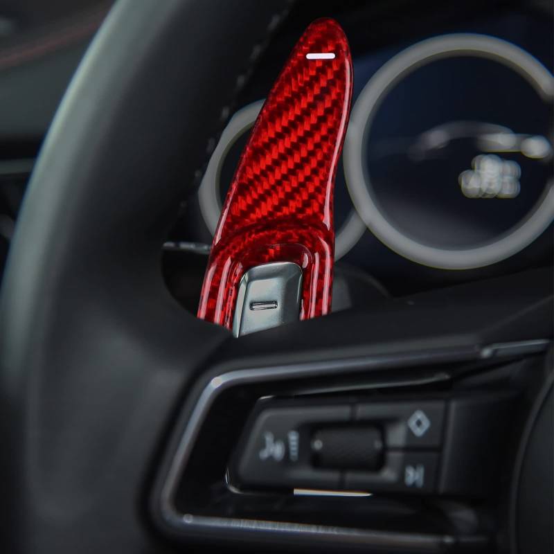 KUNGKIC Kohlefaser Auto-Lenkrad-Schaltwippen-Abdeckungen Dekorativ Lenkrad-Paddles Innenraum Compatible with Porsche Taycan Panamera Macan 911 992 Zubehör Rot von KUNGKIC