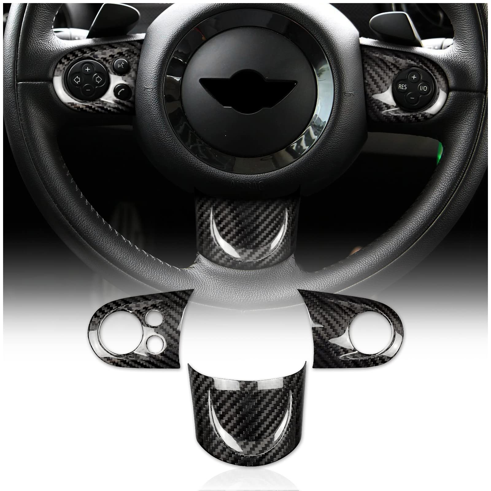 KUNGKIC Kohlefaser-Auto-Lenkrad-Tasten-Aufkleber für Mini Cooper R55 Clubman R56 R57 Zubehör KUNGKIC Kohlefaser-Auto-Lenkrad-Tasten-Aufkleber für Mini Cooper R55 Clubman R56 R57 Zubehör von KUNGKIC