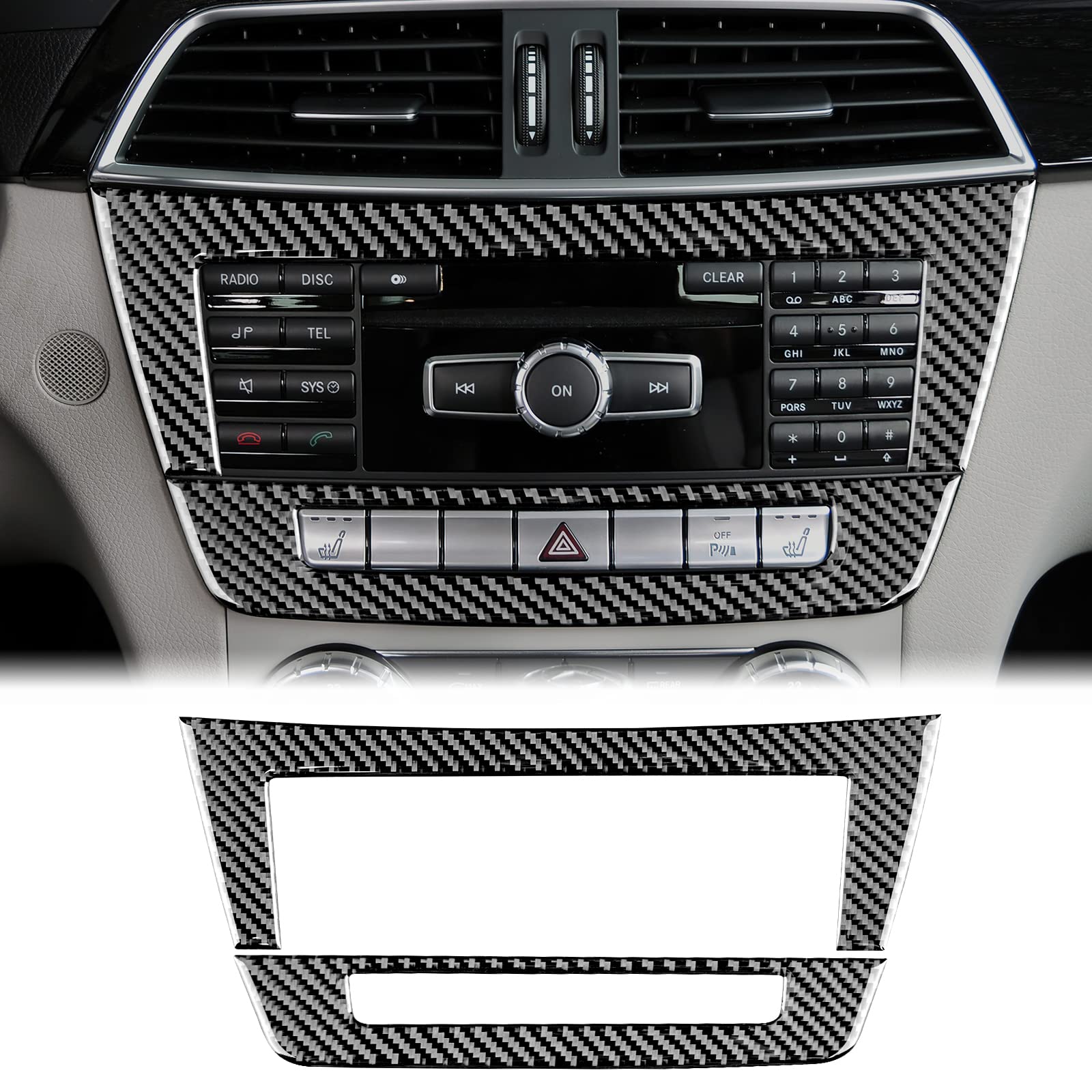 KUNGKIC Kohlefaser Auto Mittelkonsole CD Panel Innenbereich Dekorativ Aufkleber Compatible with Mercedes-Benz C-Klasse W204 C300 C200 C180 Zubehör von KUNGKIC