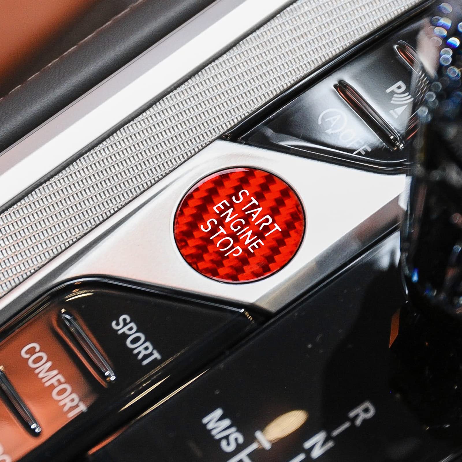 KUNGKIC Kohlefaser Auto-Motor-Startknopf-Zündvorrichtung Abdeckung Aufkleber Innenraum Dekorative für BMW G05 G07 G20 G14 G15 G29 2018 2019 2020 2021 Zubehör (Rot) von KUNGKIC