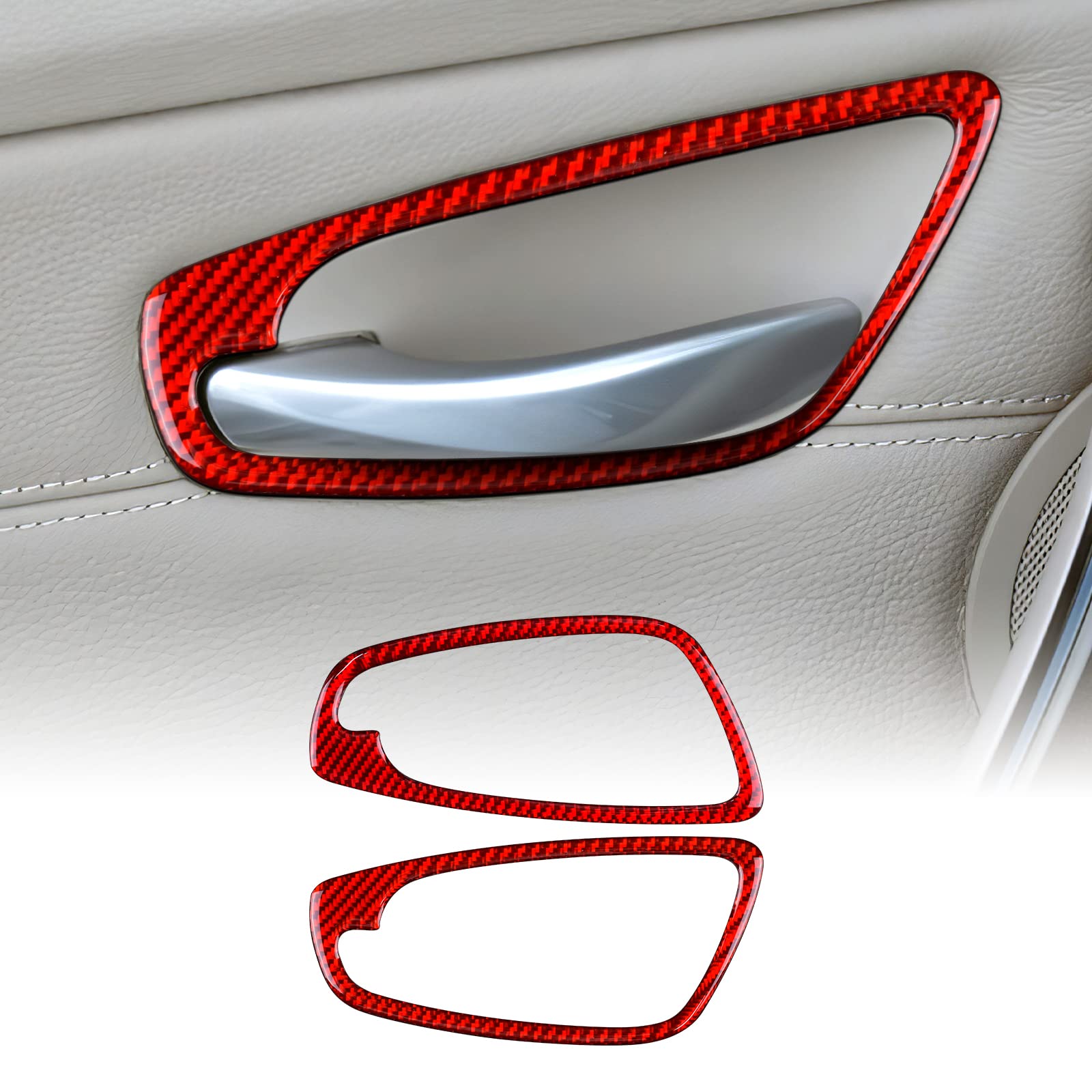 KUNGKIC Kohlefaser Auto-Türgriffrahmen Dekorative Aufkleber Innenbereich Compatible with BMW 1 Serie E81 E82 E87 E88 2008-2013 Zubehör (Rot) von KUNGKIC
